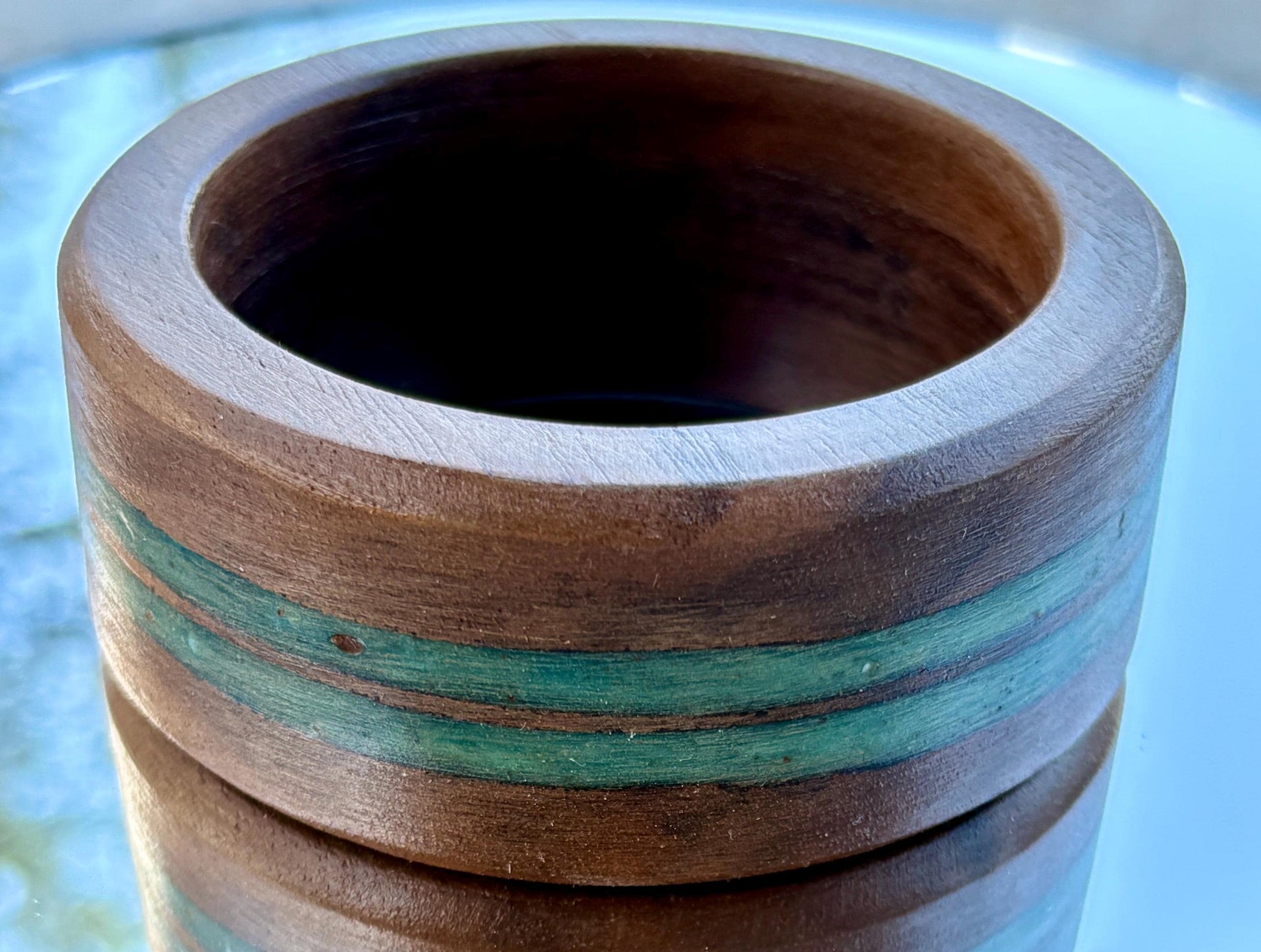 Chunky Black Walnut Bangle Bracelet | Teal Turquoise Resin Boho Bracelets Consecrated Jewelry Co.