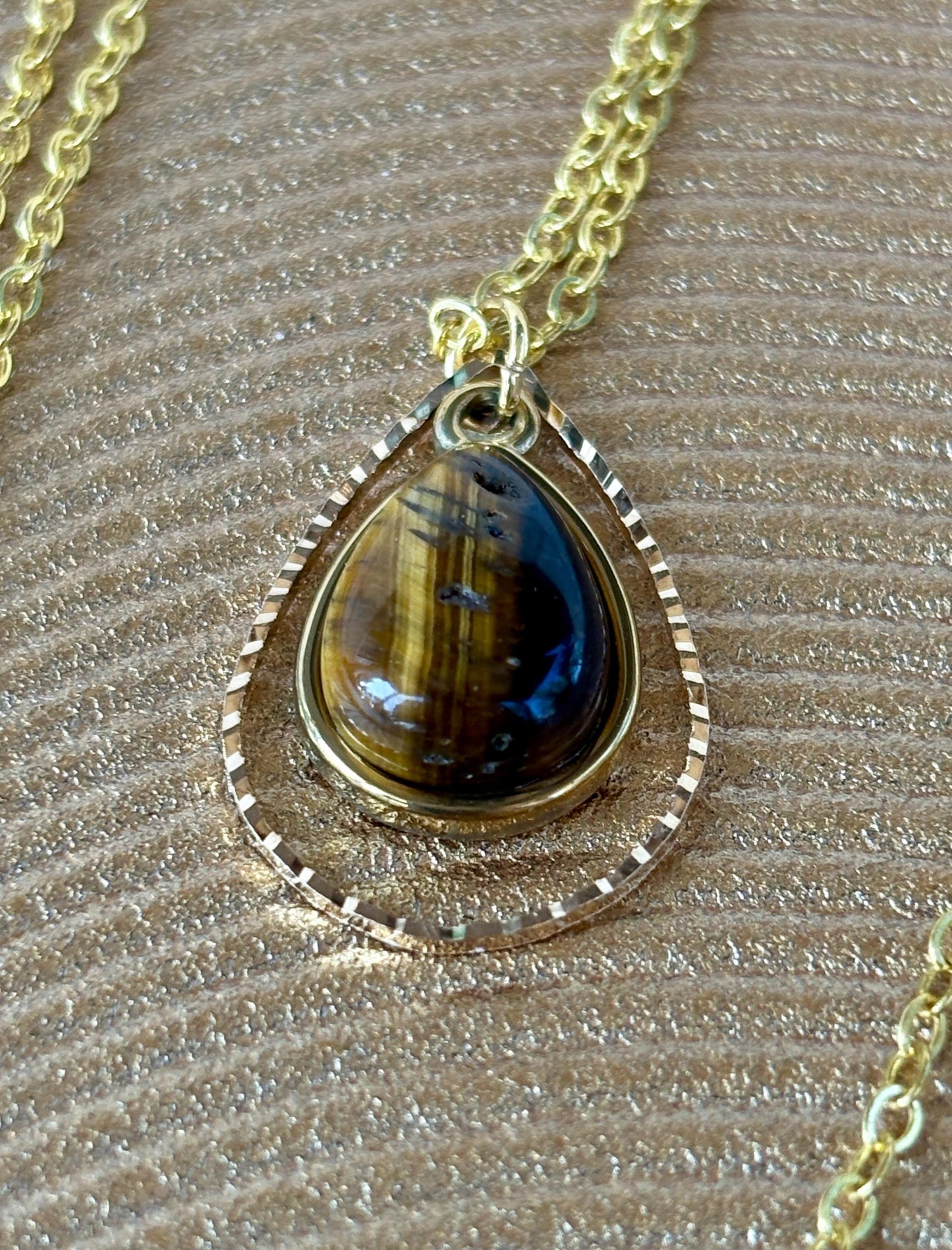 Amber Brown Teardrop Necklace | Gold Frame Boho Pendant Necklaces Consecrated Jewelry Co.