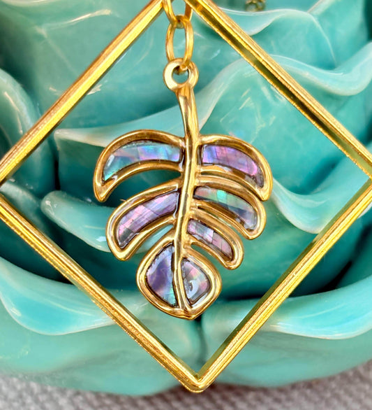 Tropical Leaf Necklace Gold Diamond Frame | Colorful Boho Necklaces Consecrated Jewelry Co.