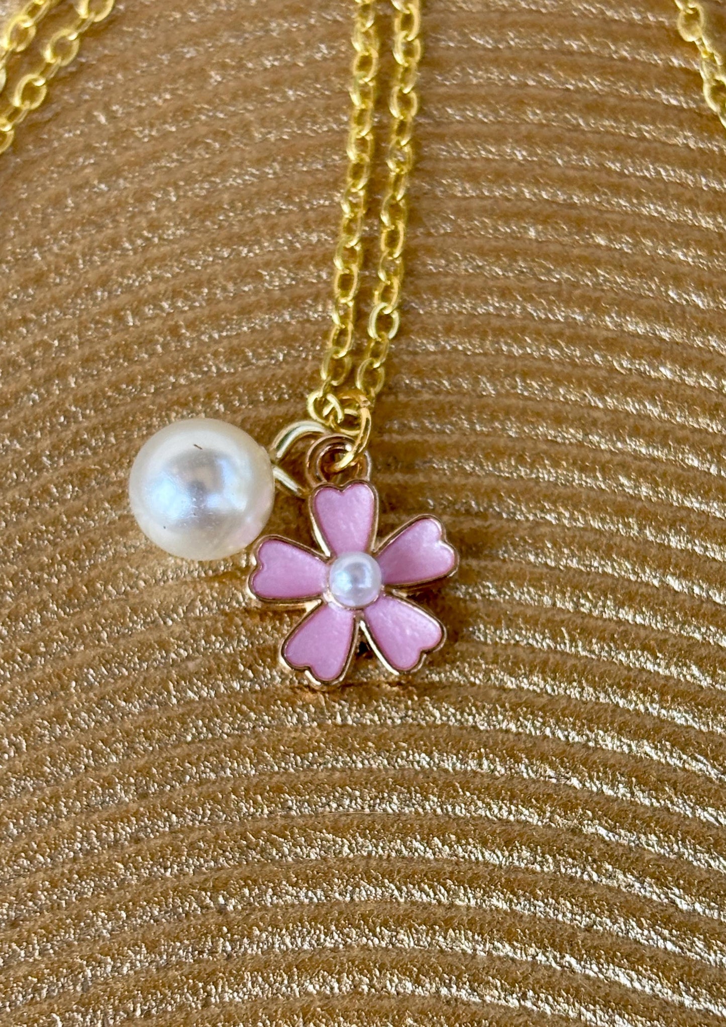 Pink Flower Pearl Gold Necklace | Dainty Floral Charm Necklaces Consecrated Jewelry Co.