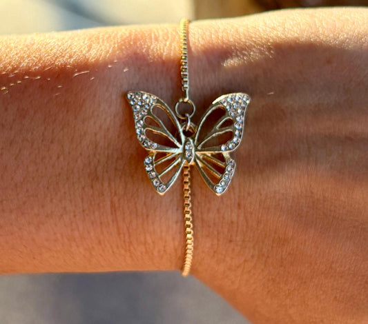 Gold and Gemstone Butterfly Charm Bracelet: Gemstone Accents, Adjustable Chain Bracelets Consecrated Jewelry Co.