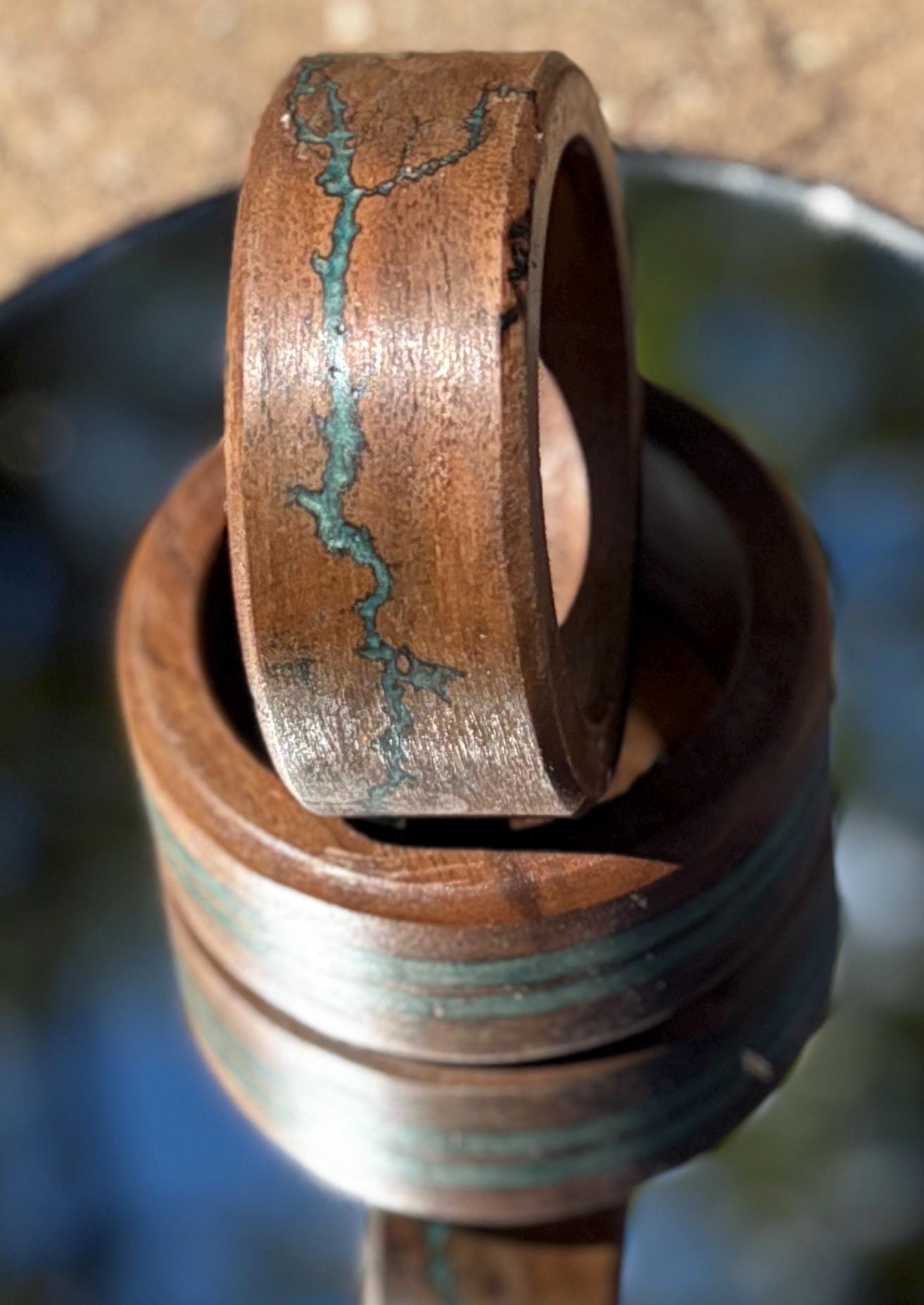 Chunky Black Walnut Bangle Bracelet | Teal Turquoise Resin Boho Bracelets Consecrated Jewelry Co.
