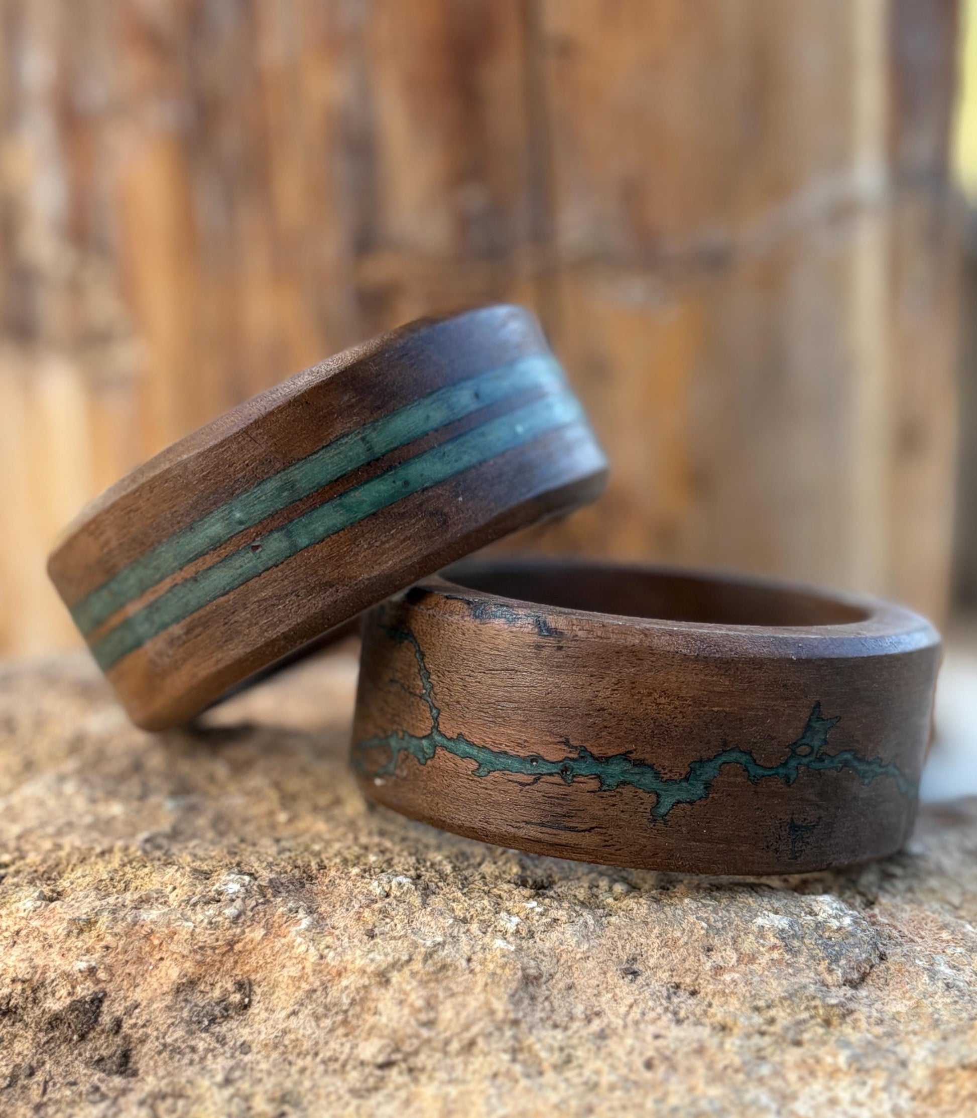 Chunky Black Walnut Bangle Bracelet | Teal Turquoise Resin Boho Bracelets Consecrated Jewelry Co.