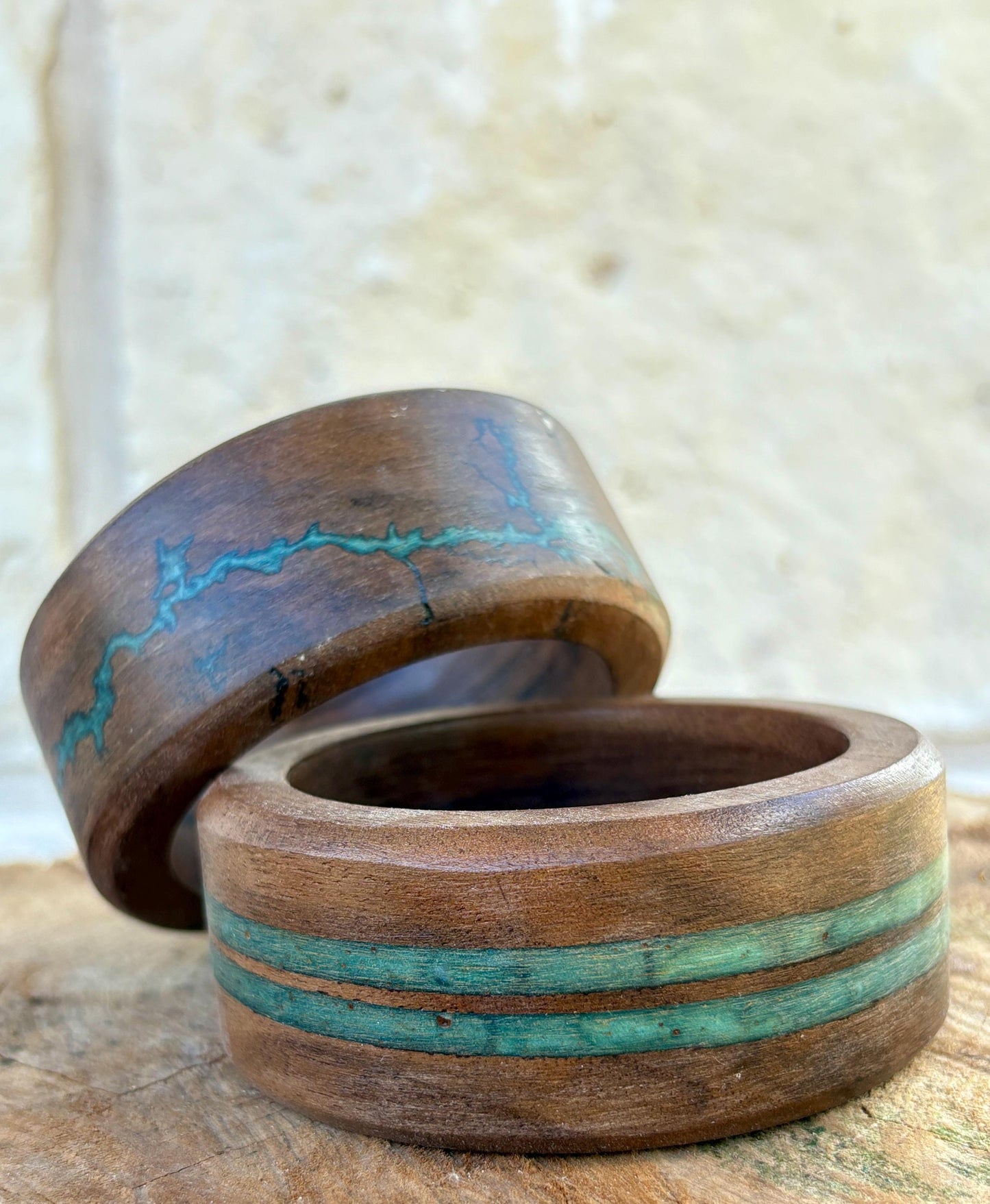 Chunky Black Walnut Bangle Bracelet | Teal Turquoise Resin Boho Bracelets Consecrated Jewelry Co.