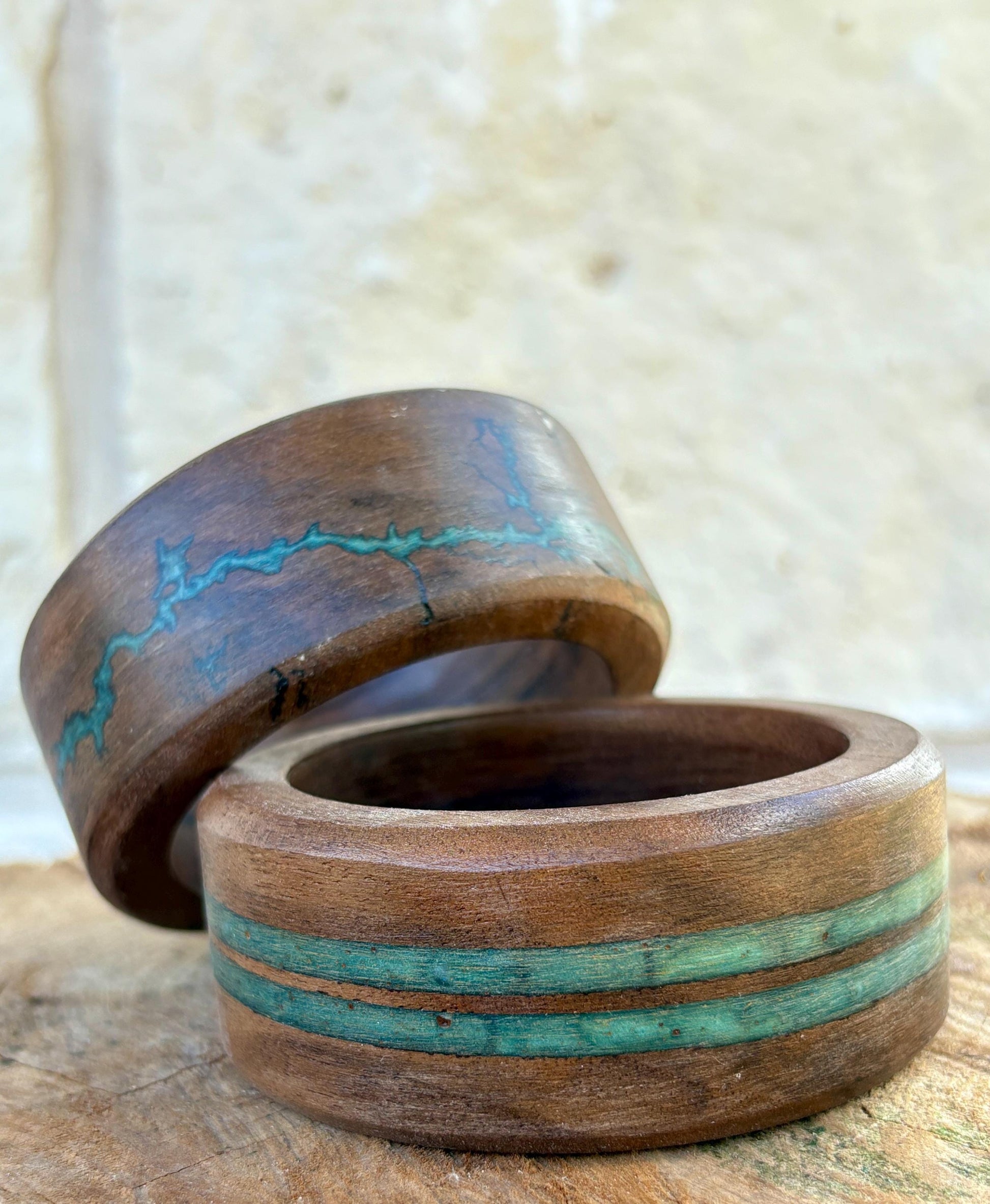 Chunky Black Walnut Bangle Bracelet | Teal Turquoise Resin Boho Bracelets Consecrated Jewelry Co.