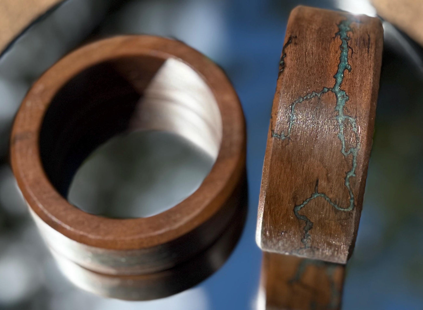 Chunky Black Walnut Bangle Bracelet | Teal Turquoise Resin Boho Bracelets Consecrated Jewelry Co.