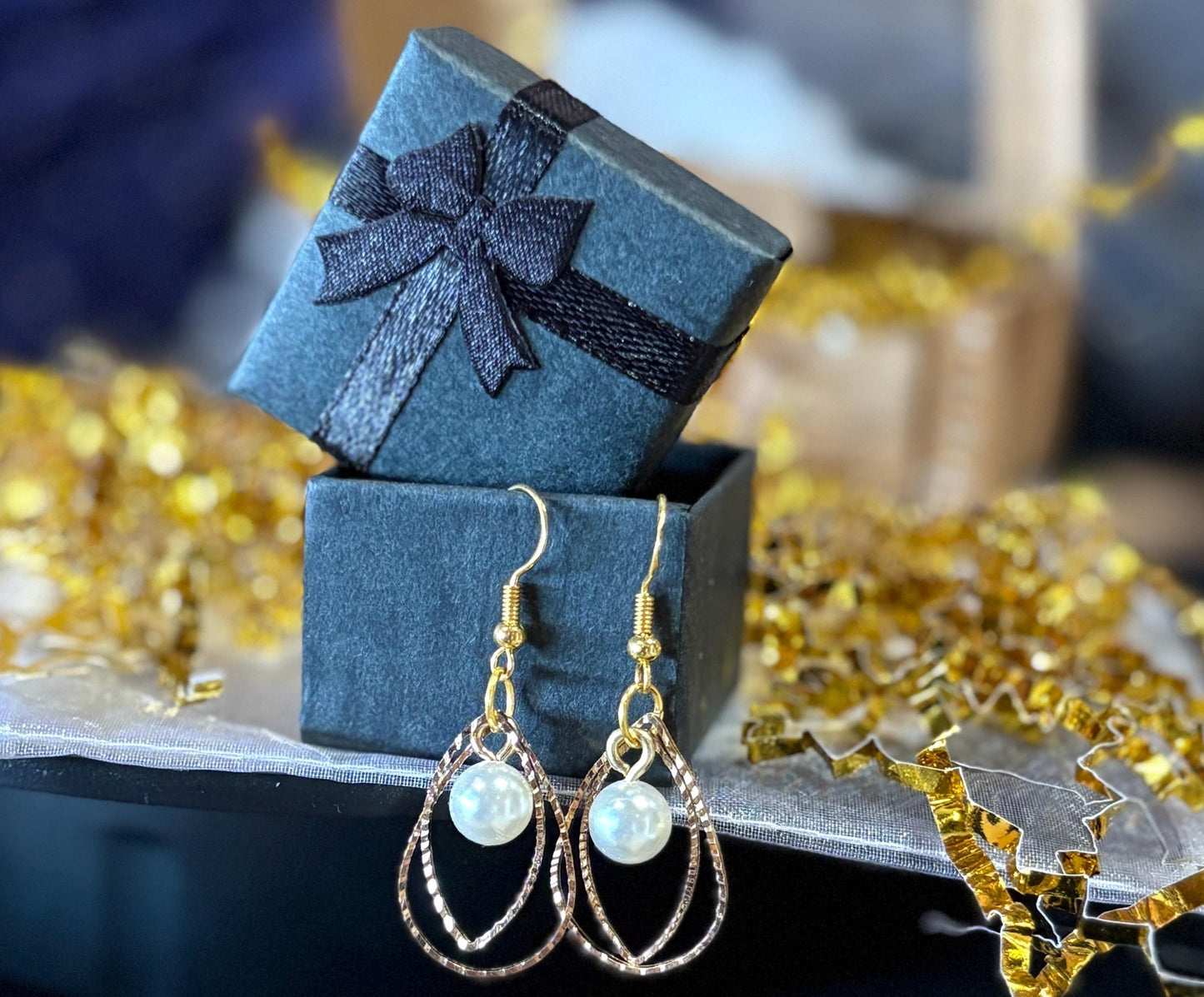 Gold Teardrop Pearl Dangle Earrings | Elegant Gold Jewelry Earrings Consecrated Jewelry Co.