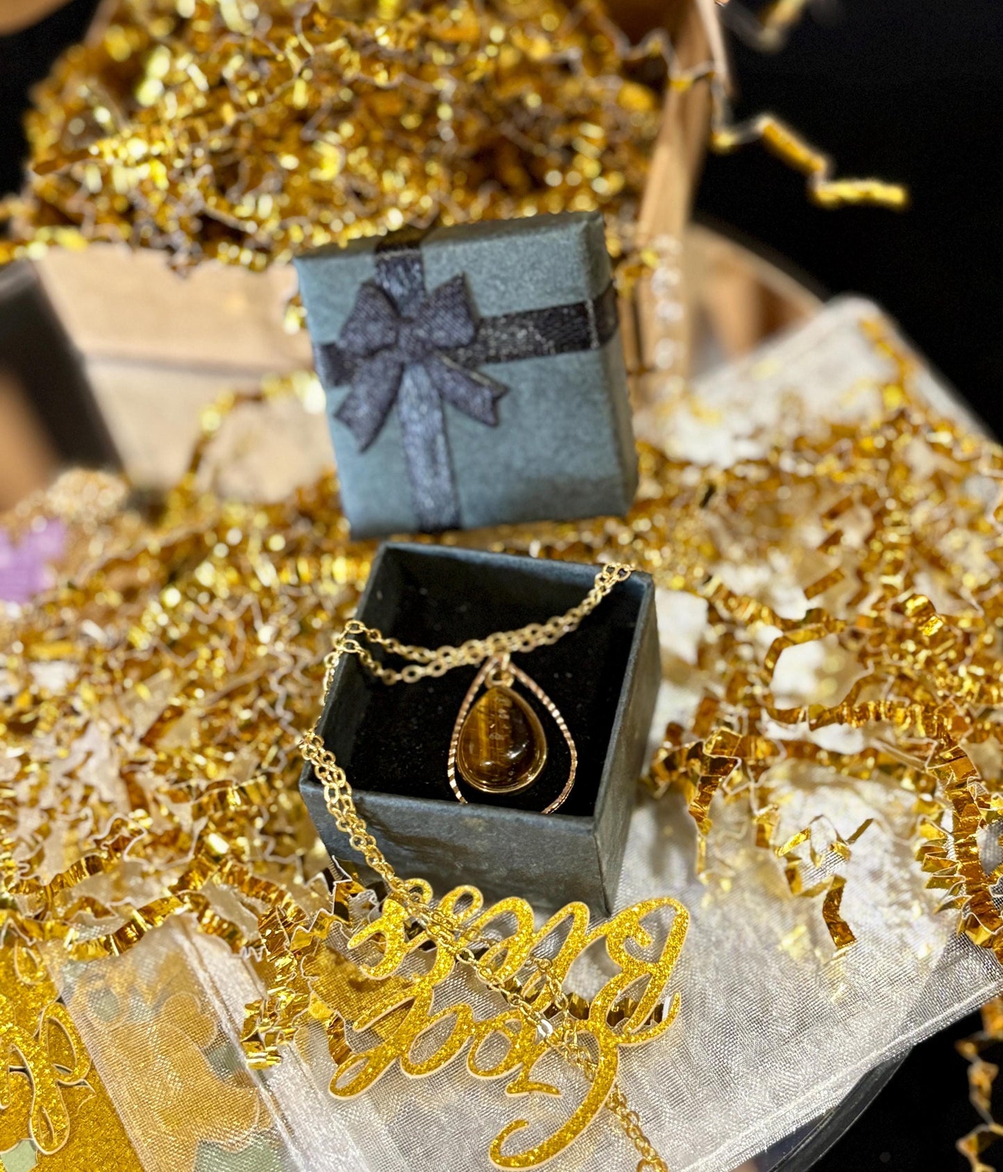 Amber Brown Teardrop Necklace | Gold Frame Boho Pendant Necklaces Consecrated Jewelry Co.