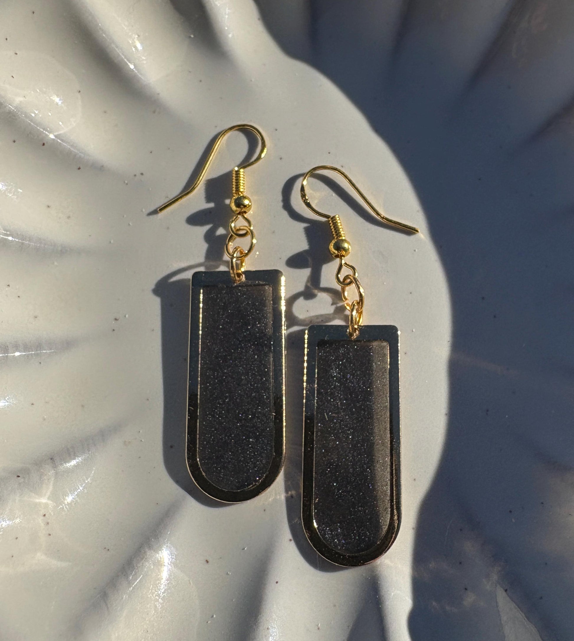 Gold Arch Dangle Earrings | Midnight Blue Sparkle Earrings Consecrated Jewelry Co.