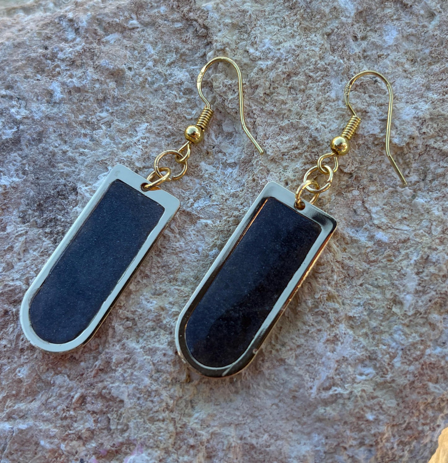Gold Arch Dangle Earrings | Midnight Blue Sparkle Earrings Consecrated Jewelry Co.