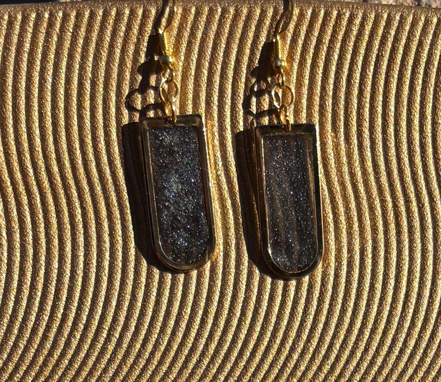 Gold Arch Dangle Earrings | Midnight Blue Sparkle Earrings Consecrated Jewelry Co.