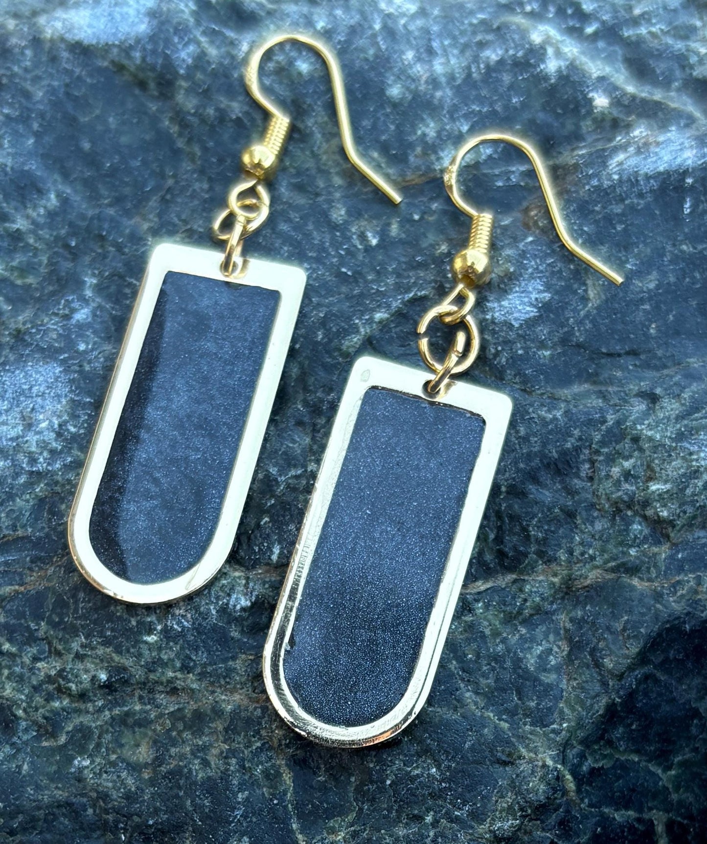 Gold Arch Dangle Earrings | Midnight Blue Sparkle Earrings Consecrated Jewelry Co.