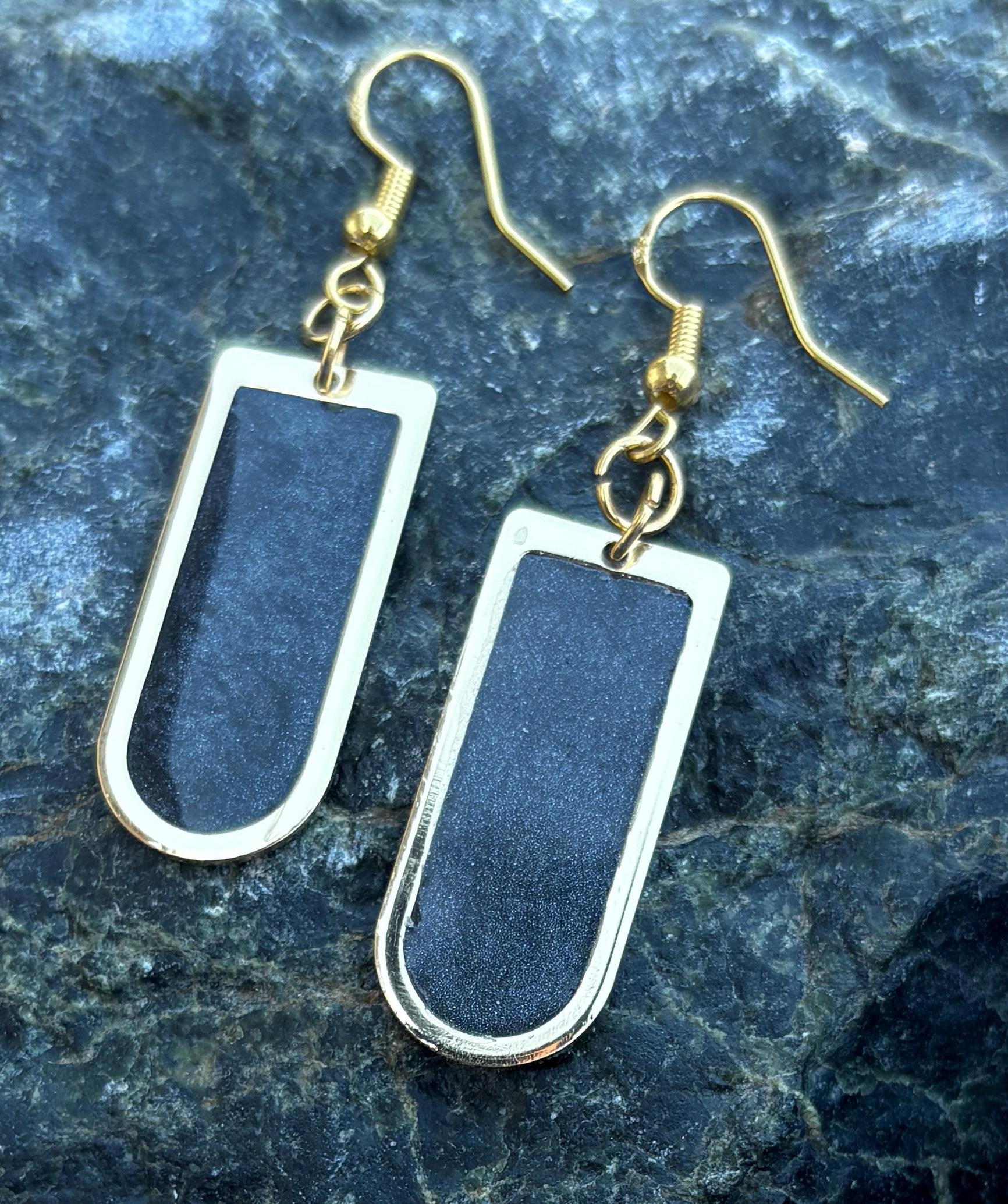 Gold Arch Dangle Earrings | Midnight Blue Sparkle Earrings Consecrated Jewelry Co.