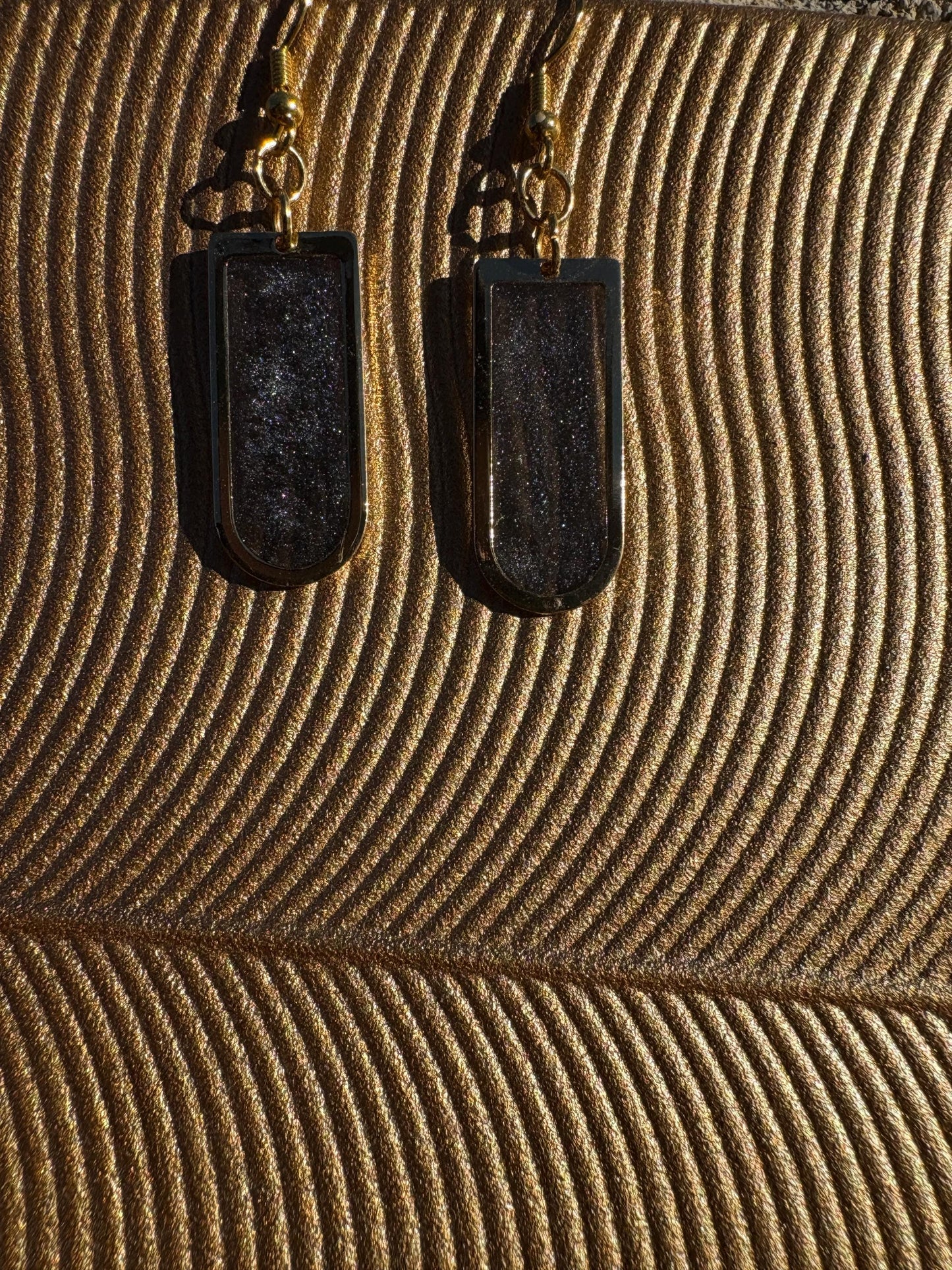 Gold Arch Dangle Earrings | Midnight Blue Sparkle Earrings Consecrated Jewelry Co.