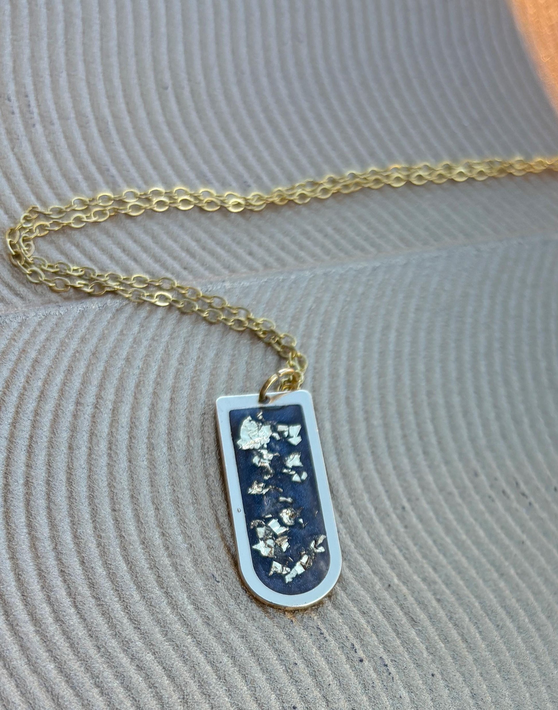 Blue Resin Necklace | Gold Flake Arched Pendant Gold Chain Necklaces Consecrated Jewelry Co.