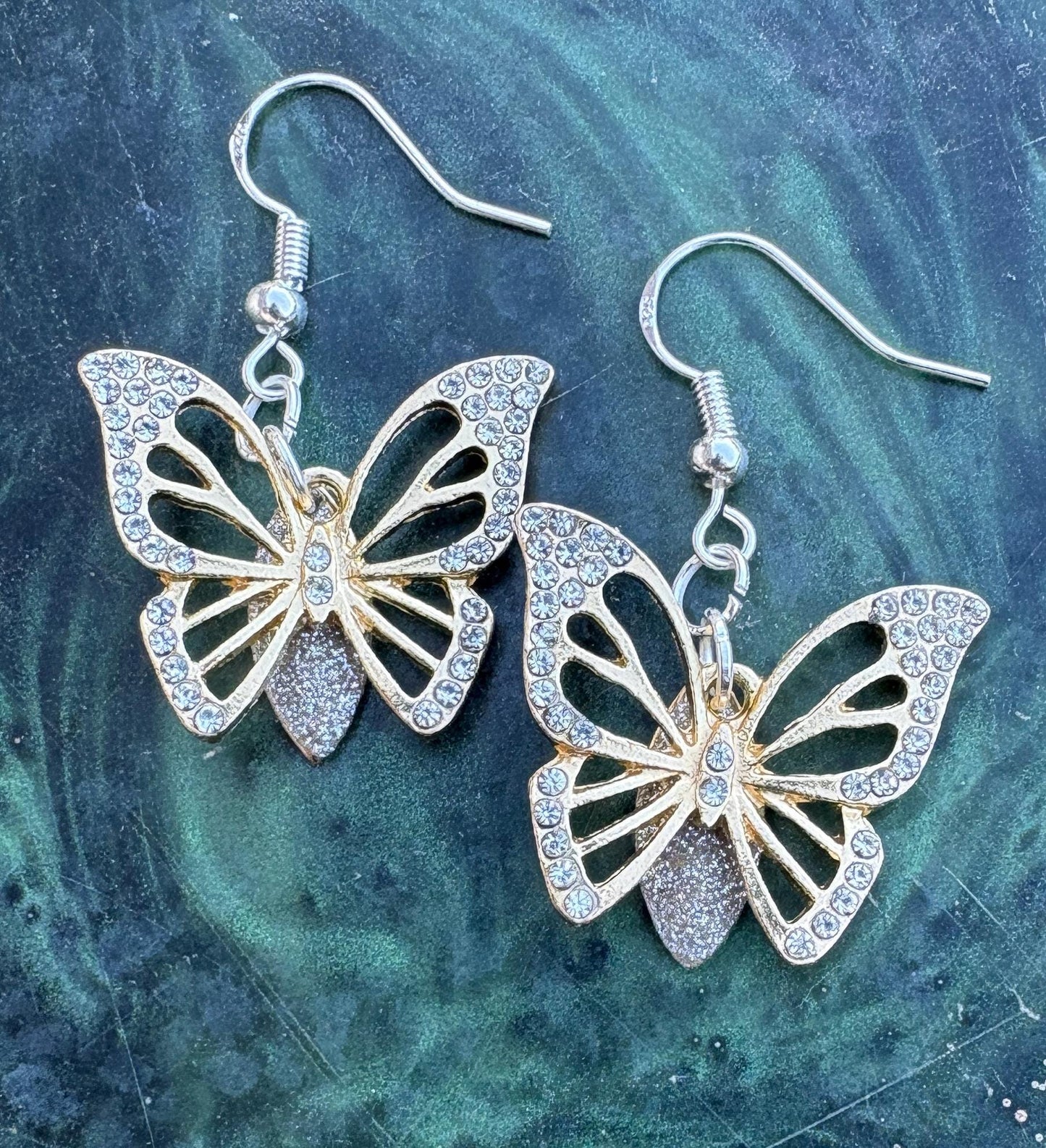 Gold Butterfly Dangle Earrings | Crystal Gemstone Silver Charm Earrings Consecrated Jewelry Co.