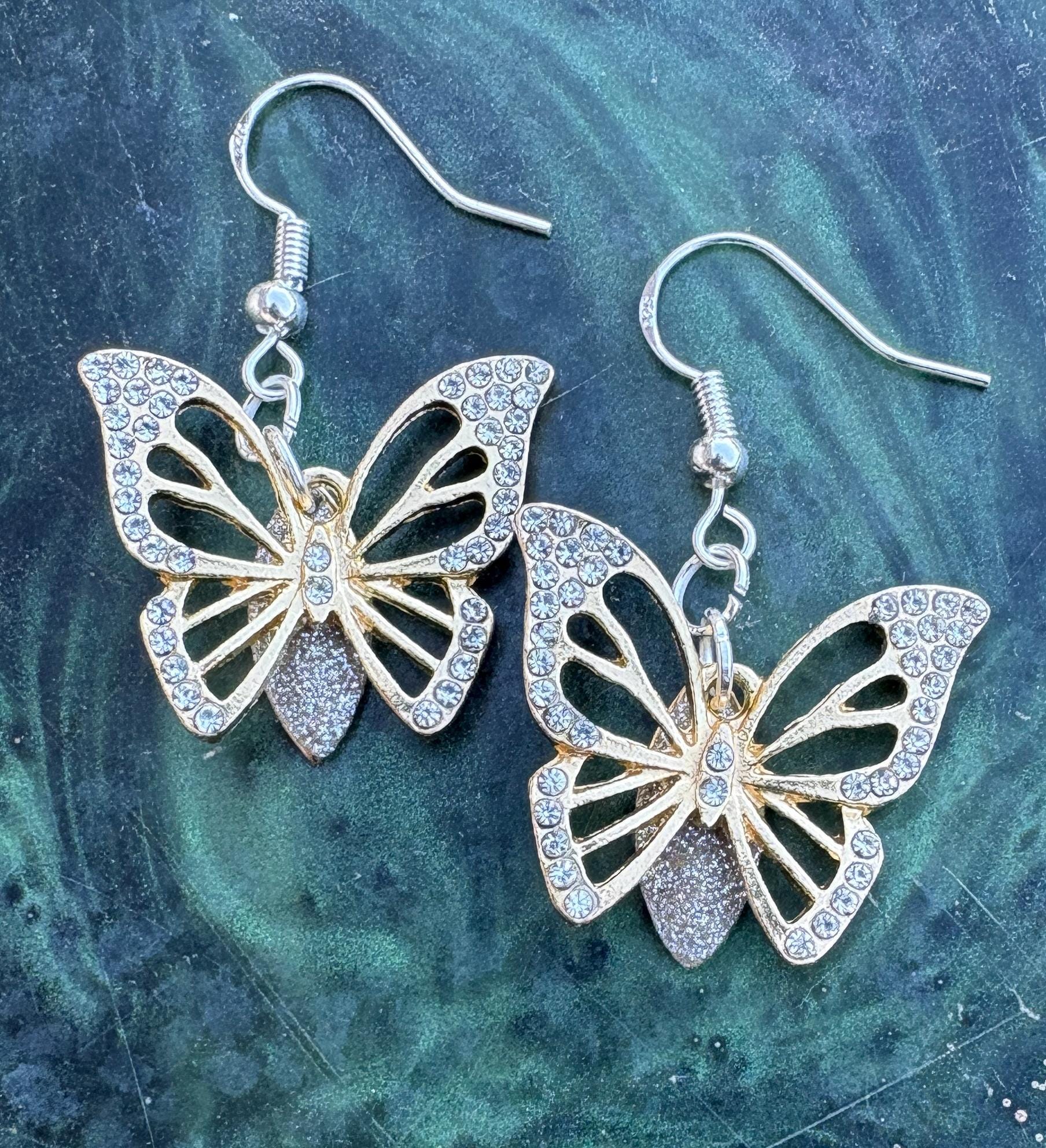 Gold Butterfly Dangle Earrings | Crystal Gemstone Silver Charm Earrings Consecrated Jewelry Co.