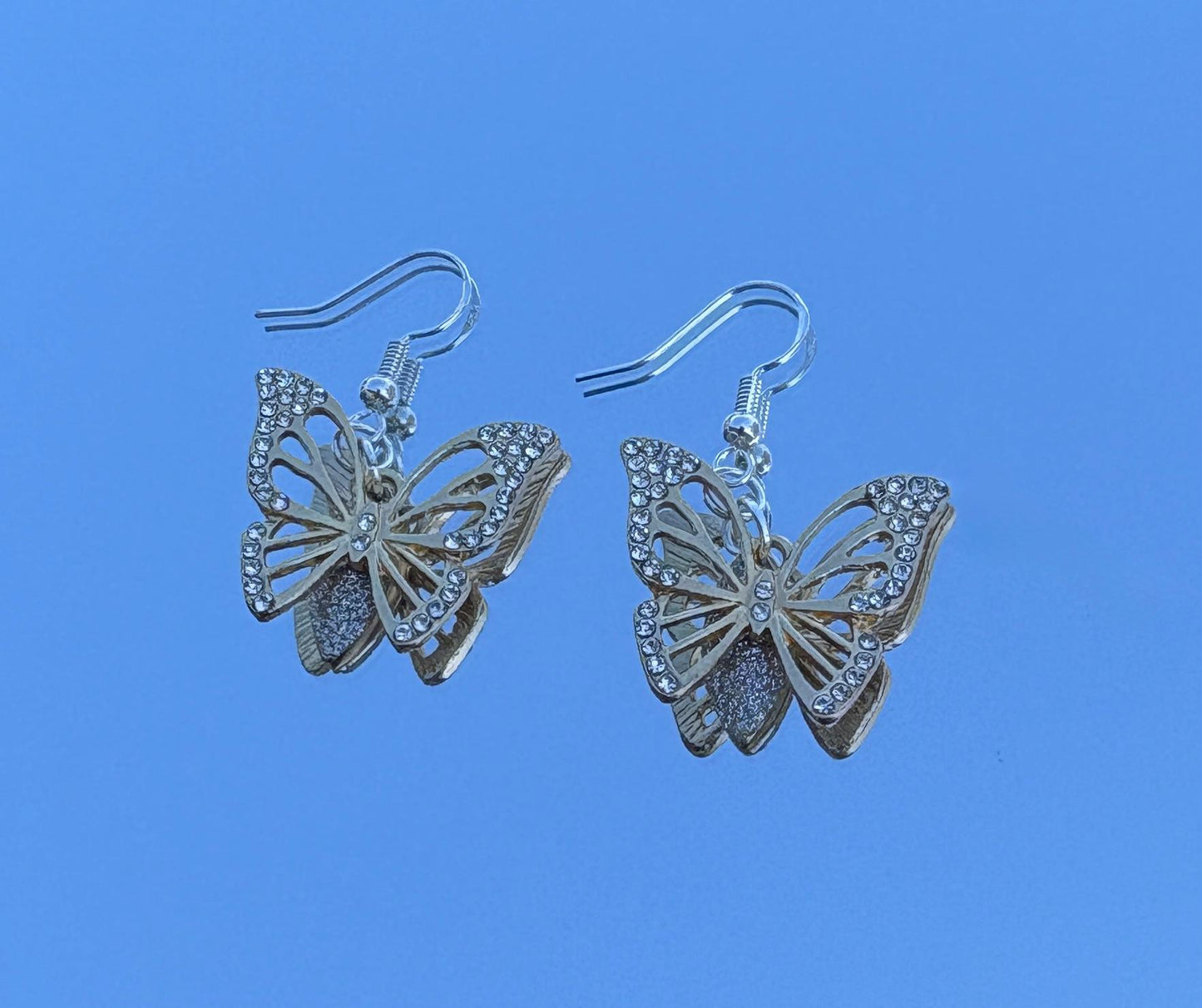 Gold Butterfly Dangle Earrings | Crystal Gemstone Silver Charm Earrings Consecrated Jewelry Co.