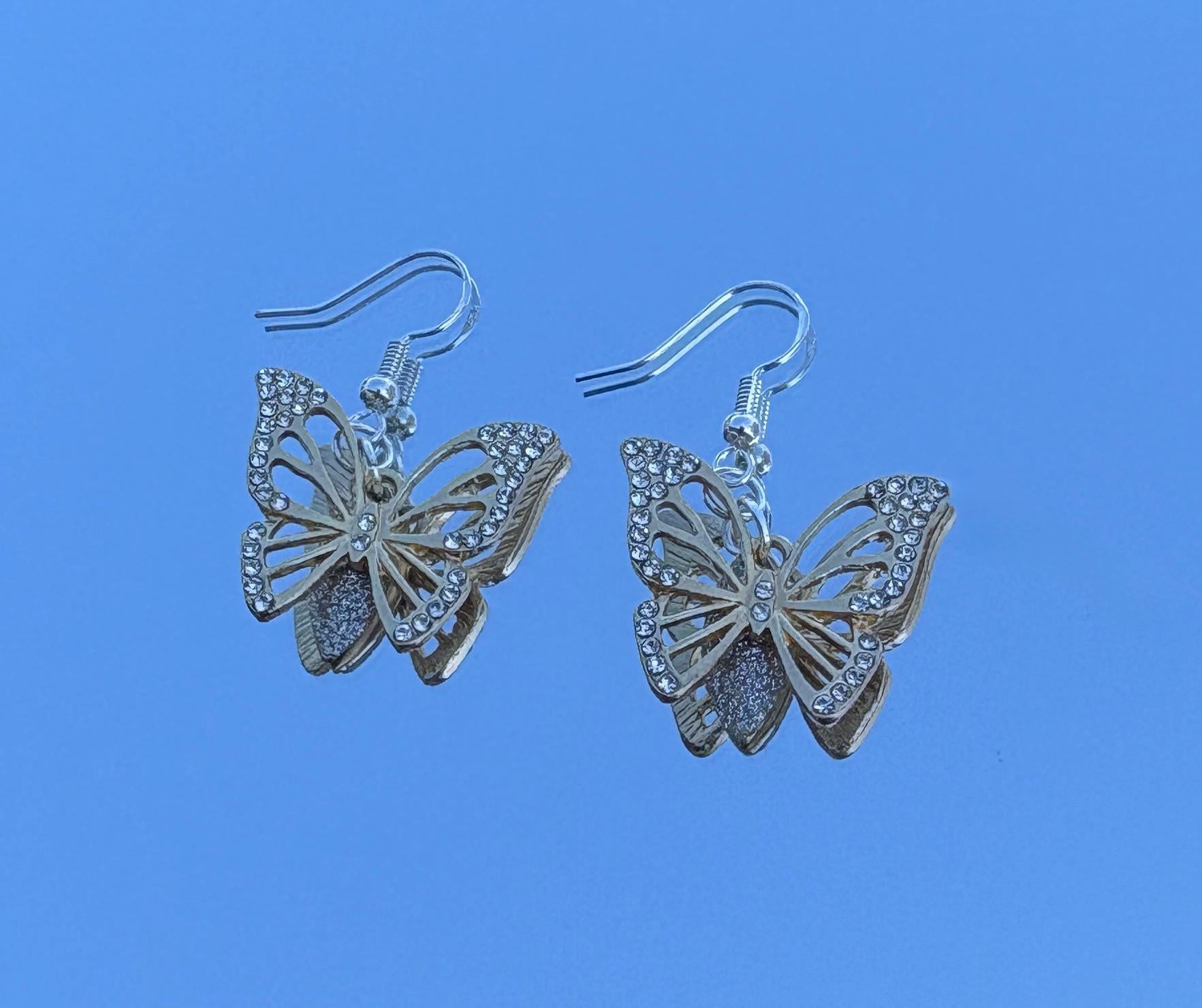 Gold Butterfly Dangle Earrings | Crystal Gemstone Silver Charm Earrings Consecrated Jewelry Co.