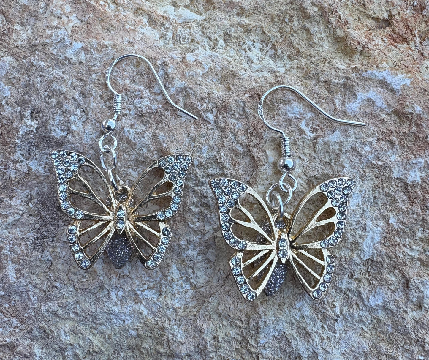 Gold Butterfly Dangle Earrings | Crystal Gemstone Silver Charm Earrings Consecrated Jewelry Co.