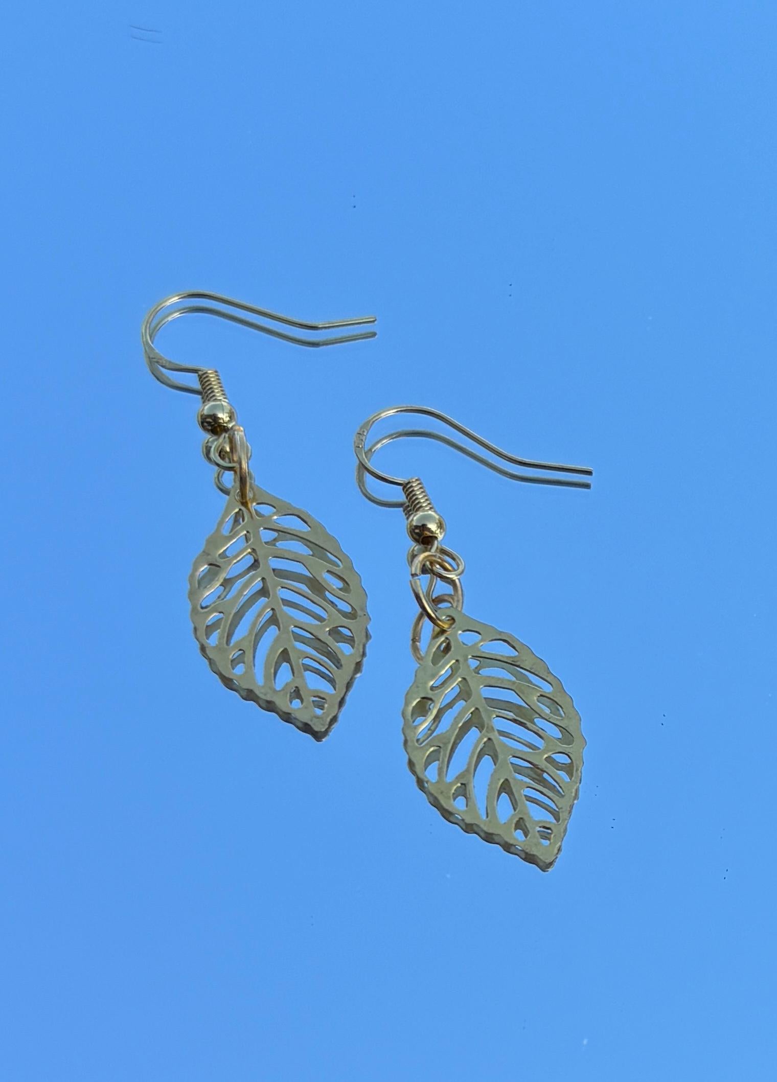 Gold Leaf Dangle Earrings | Metal Cutout Golden Leaves Boho Earrings Consecrated Jewelry Co.