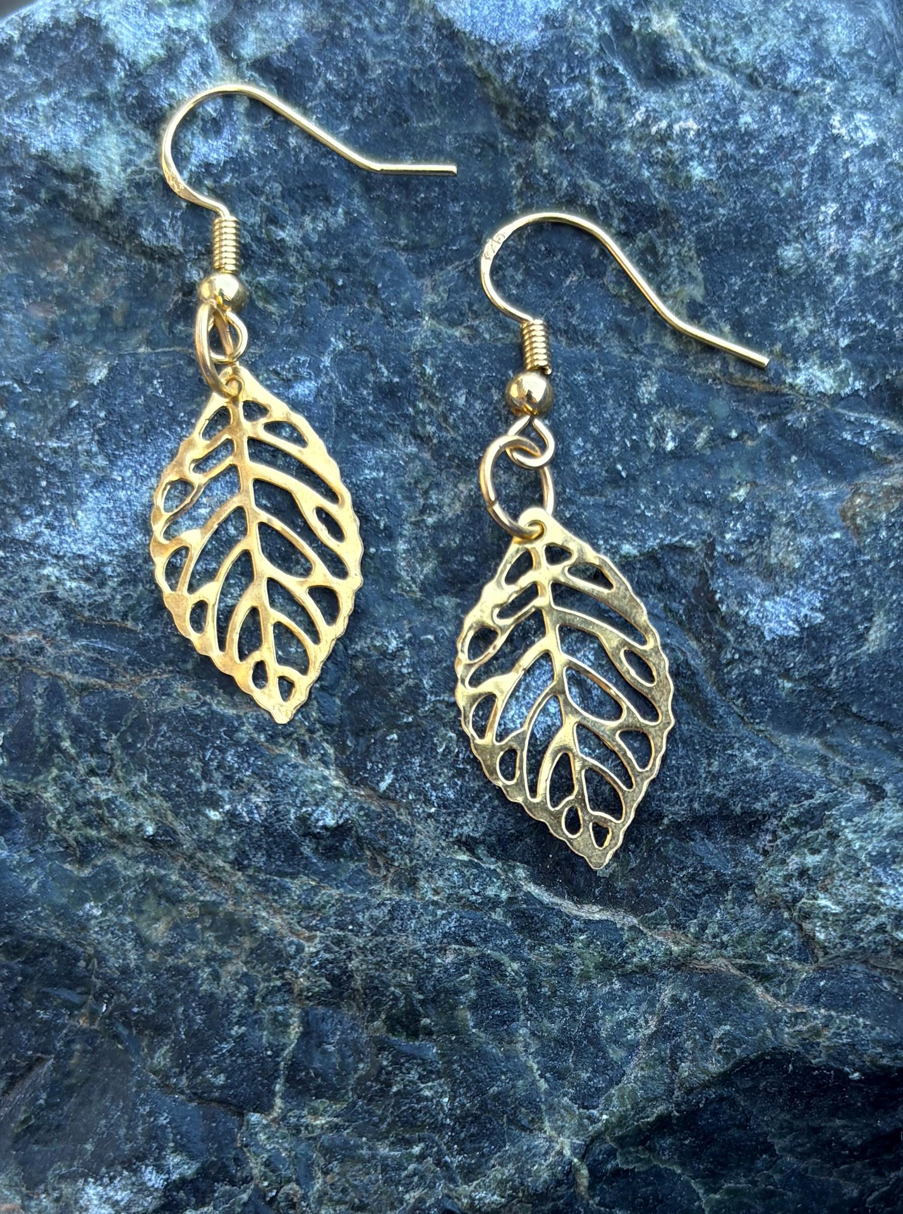 Gold Leaf Dangle Earrings | Metal Cutout Golden Leaves Boho Earrings Consecrated Jewelry Co.