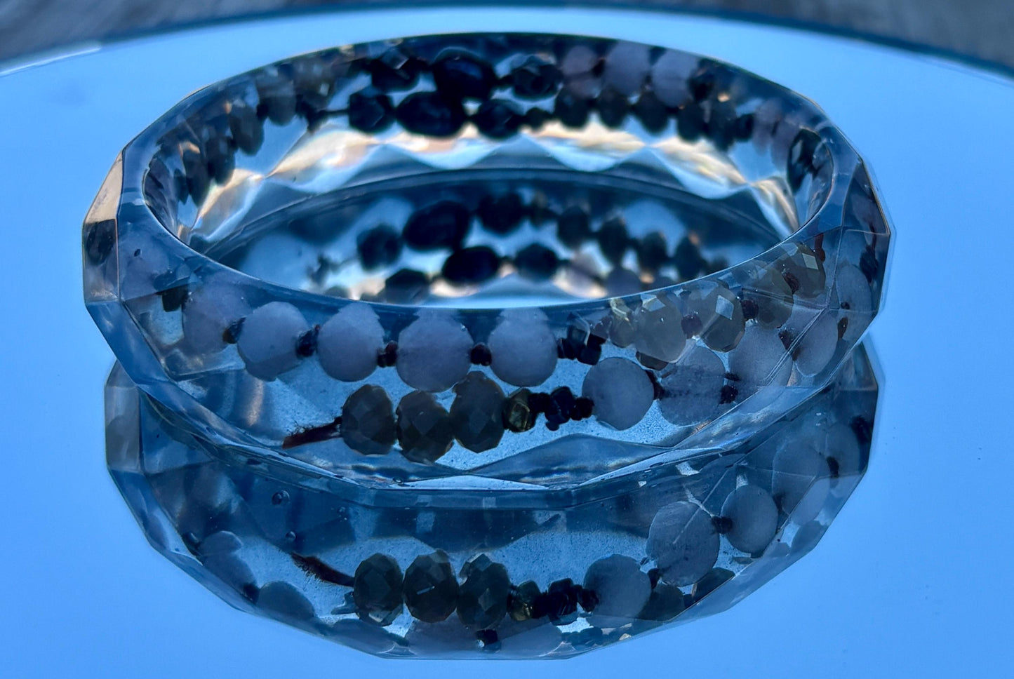 Geometric Resin Bangle Bracelet | Handmade Beaded Rope Accents Bracelets Consecrated Jewelry Co.