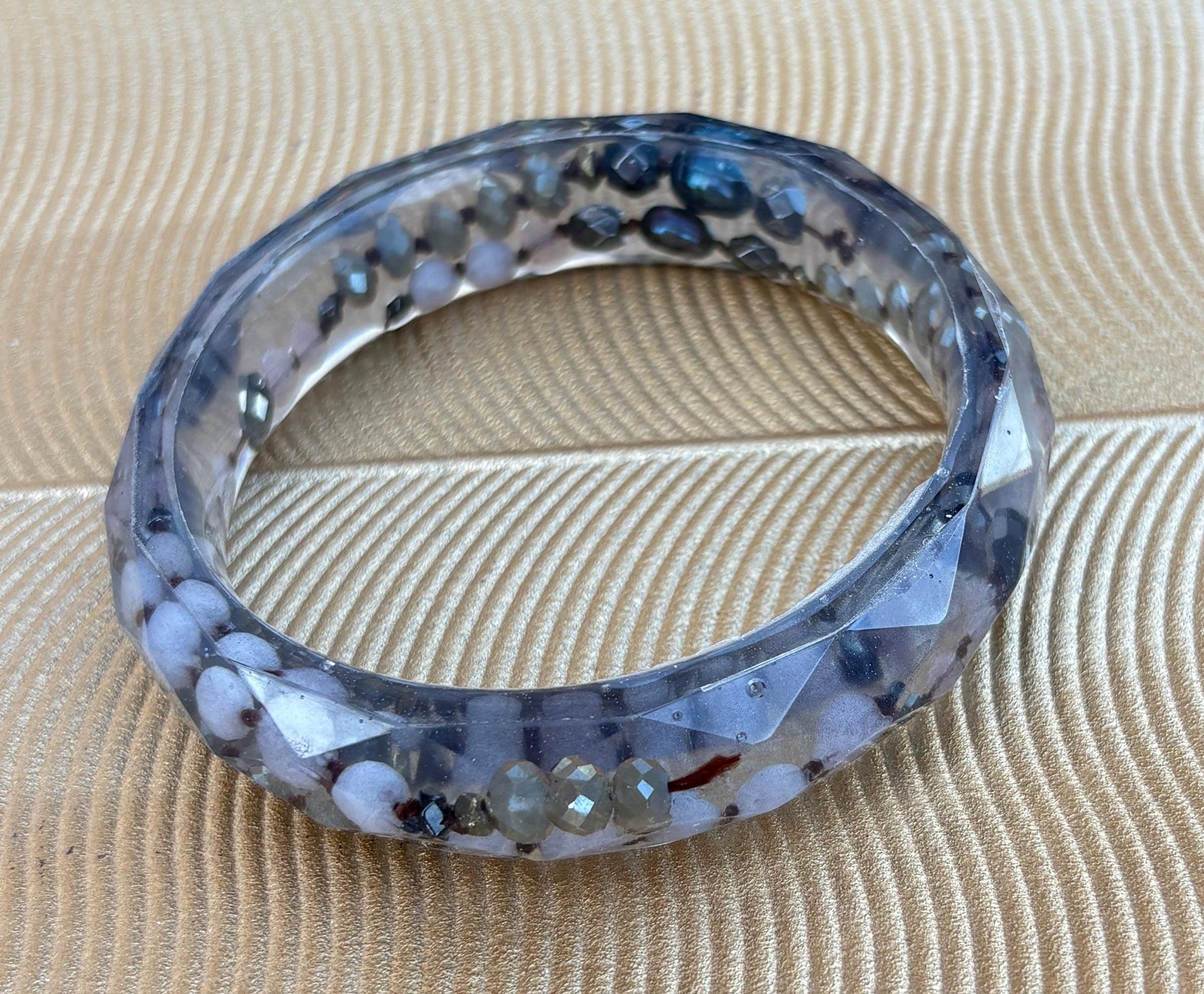 Geometric Resin Bangle Bracelet | Handmade Beaded Rope Accents Bracelets Consecrated Jewelry Co.