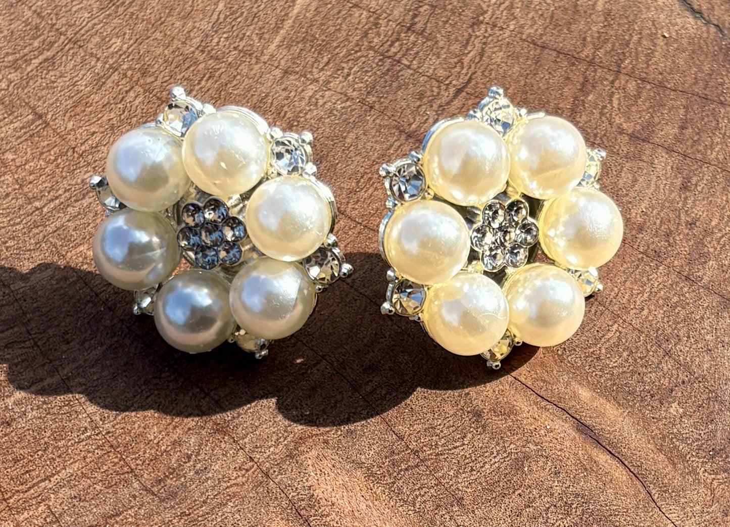 Pearl Flower Stud Earrings | Rhinestone Crystal White Wedding Earrings Consecrated Jewelry Co.