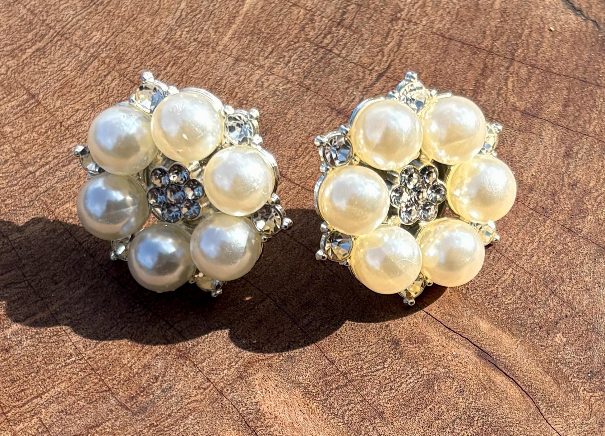 Pearl Flower Stud Earrings | Rhinestone Crystal White Wedding Earrings Consecrated Jewelry Co.