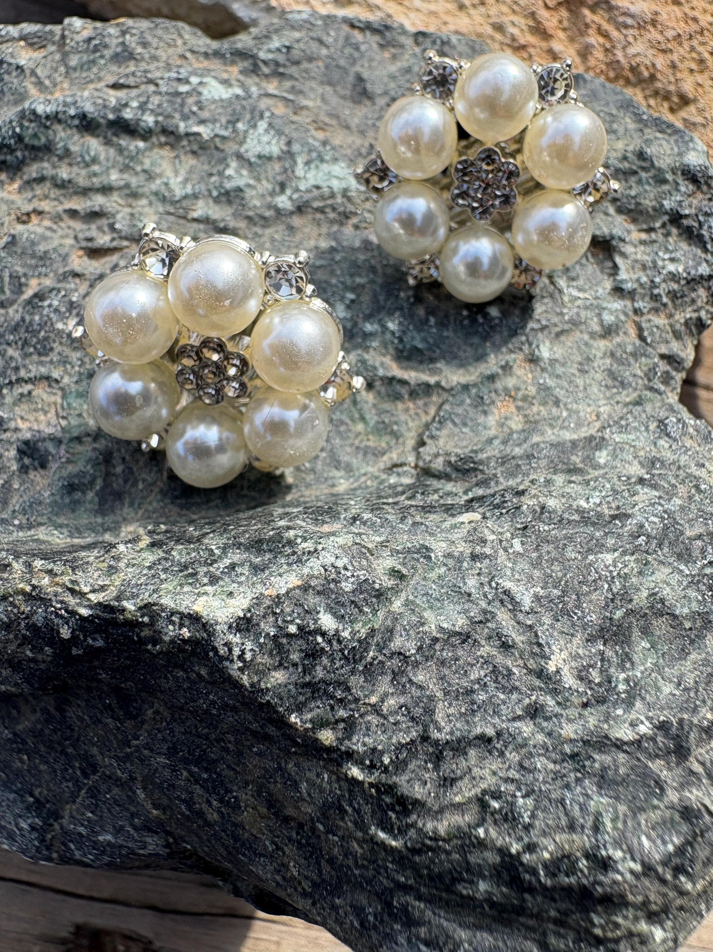 Pearl Flower Stud Earrings | Rhinestone Crystal White Wedding Earrings Consecrated Jewelry Co.