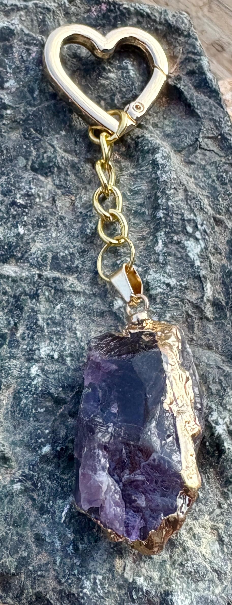 Purple Crystal Keychain | Gold Heart Carabiner Bag Charm Keychains Consecrated Jewelry Co.