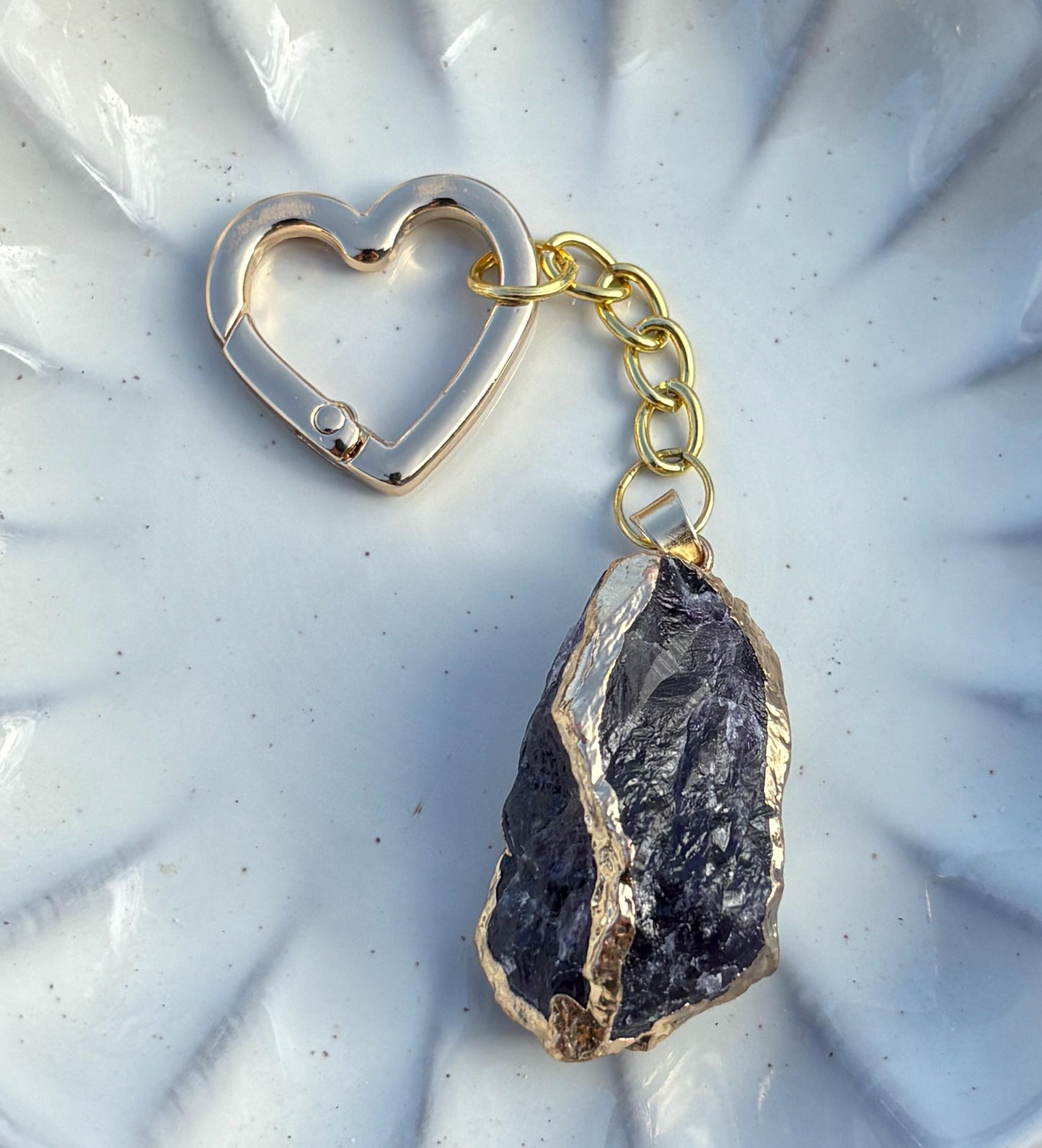 Purple Crystal Keychain | Gold Heart Carabiner Bag Charm Keychains Consecrated Jewelry Co.