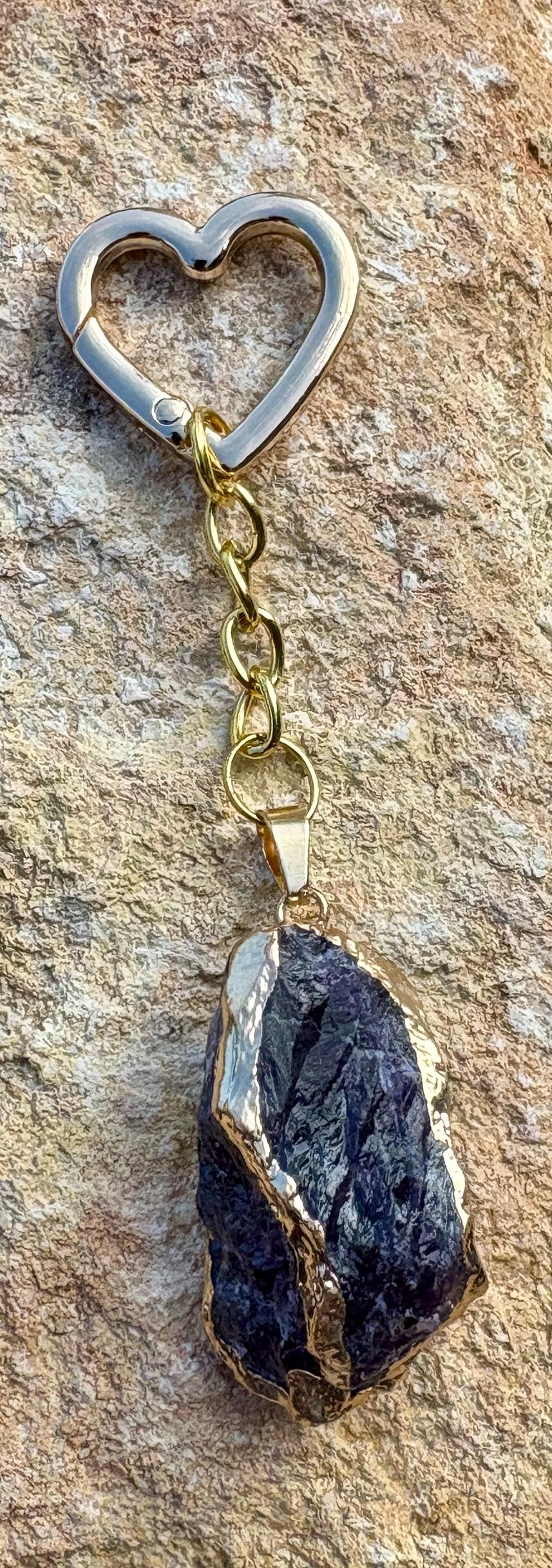 Purple Crystal Keychain | Gold Heart Carabiner Bag Charm Keychains Consecrated Jewelry Co.