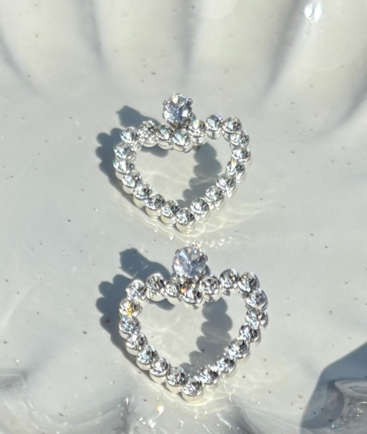 Crystal Heart Stud Earrings | Bedazzled Silver Romantic Dainty Earrings Consecrated Jewelry Co.