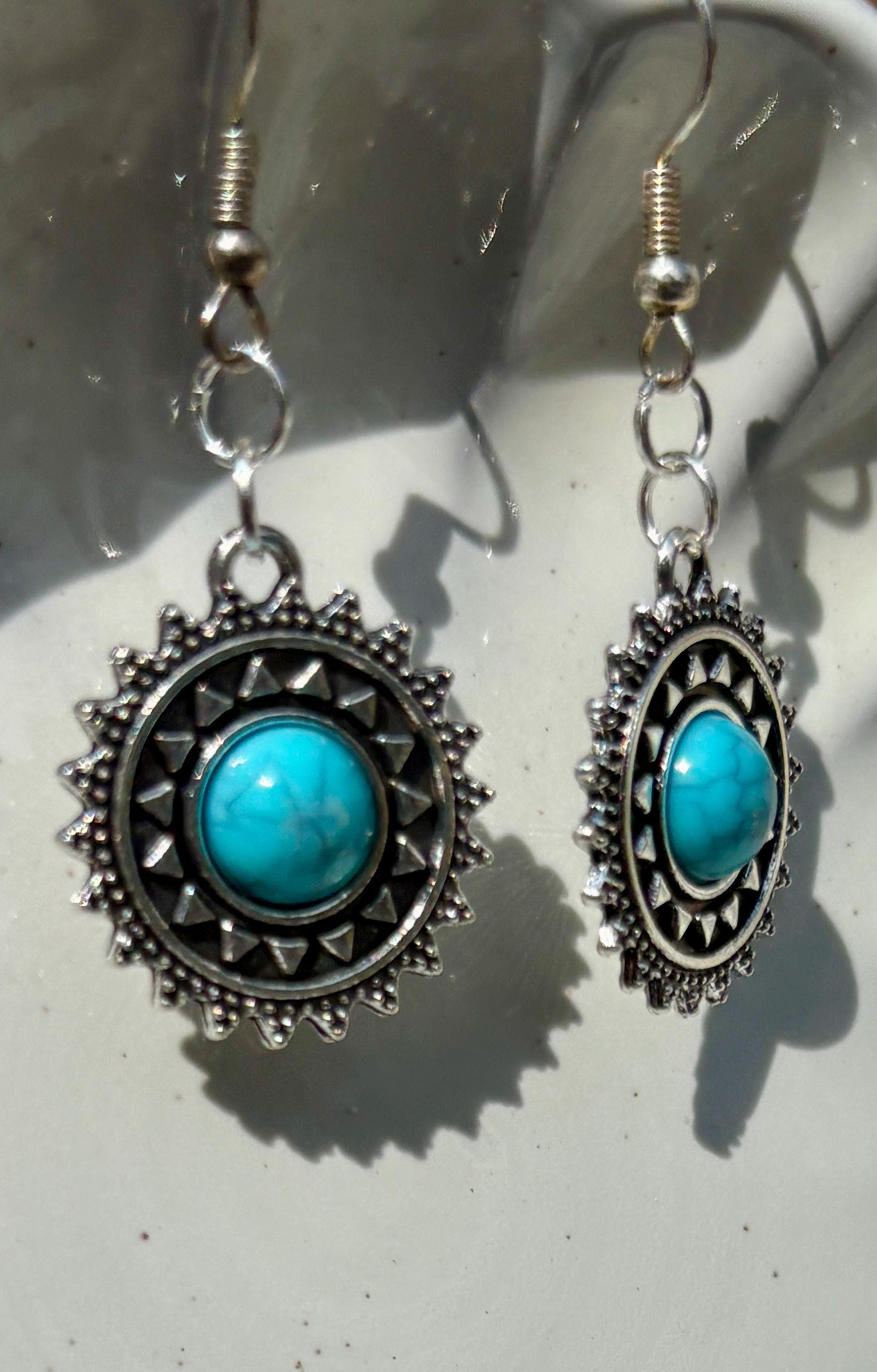 Turquoise Dangle Earrings | Blue & Silver Boho Earrings Consecrated Jewelry Co.