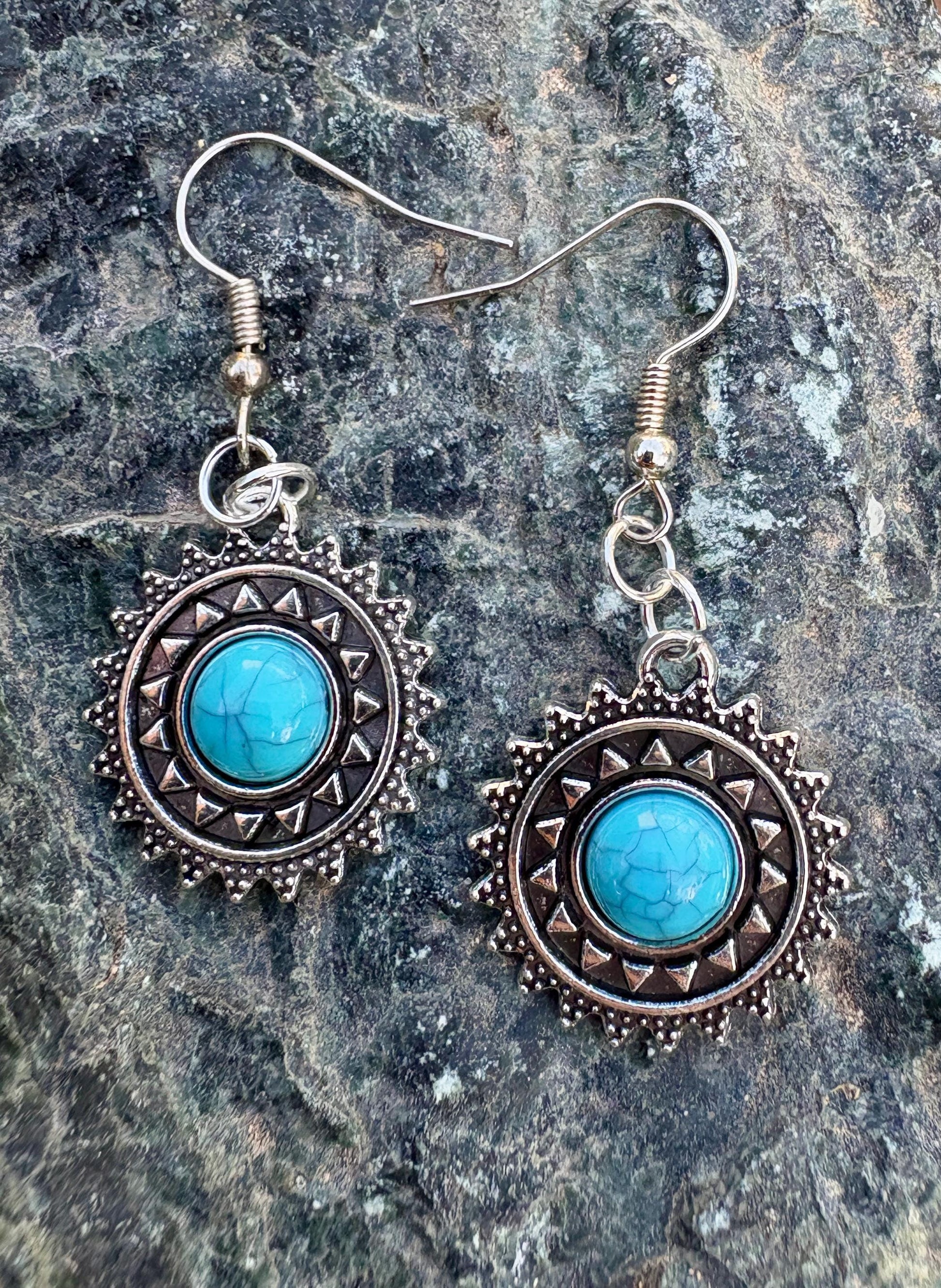 Turquoise Dangle Earrings | Blue & Silver Boho Earrings Consecrated Jewelry Co.