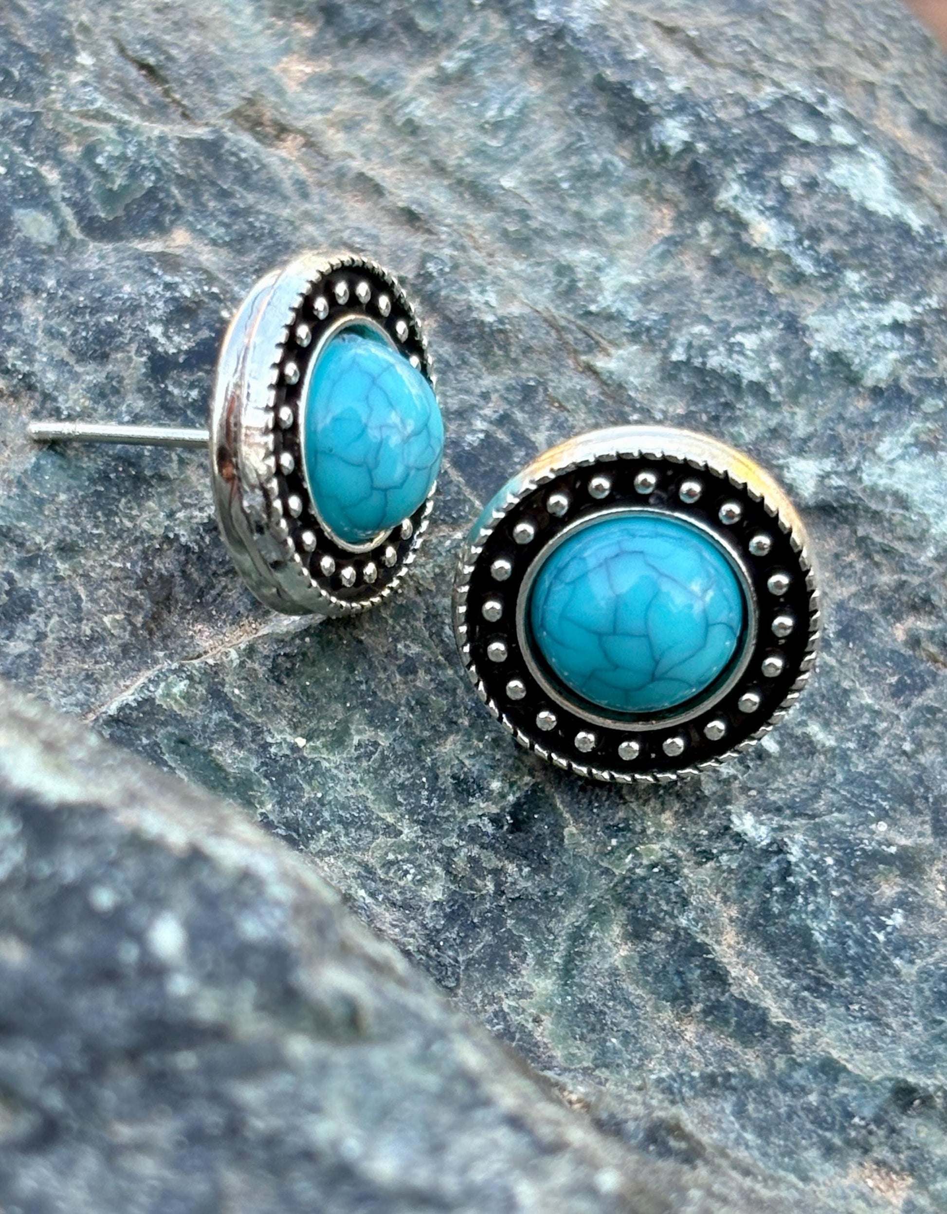 Silver Turquoise Stud Earrings | Beaded Boho Western Earrings Consecrated Jewelry Co.
