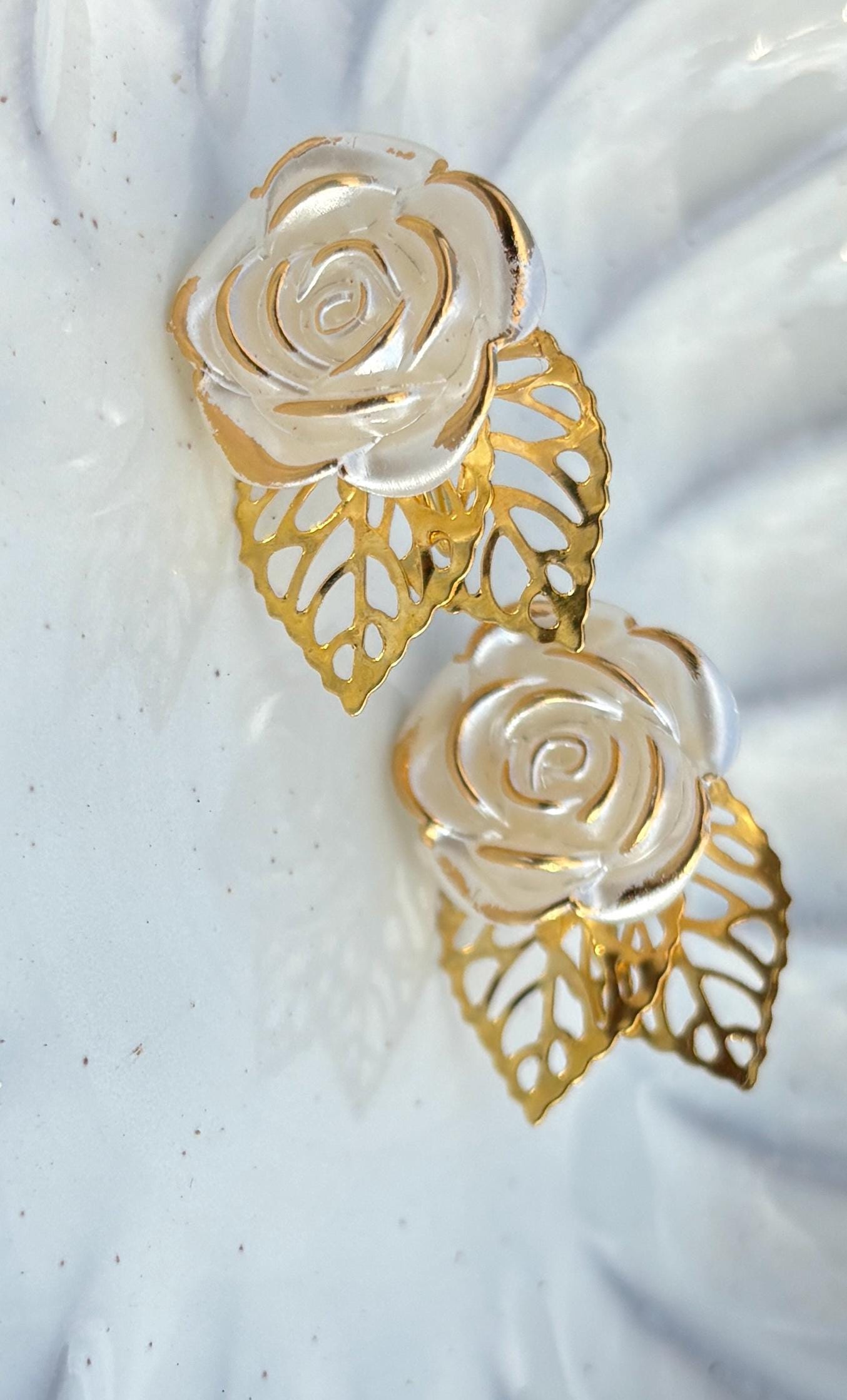 Gold Leaf & White Flower Clip-On Earrings | Boho Chic Stud Earrings Consecrated Jewelry Co.