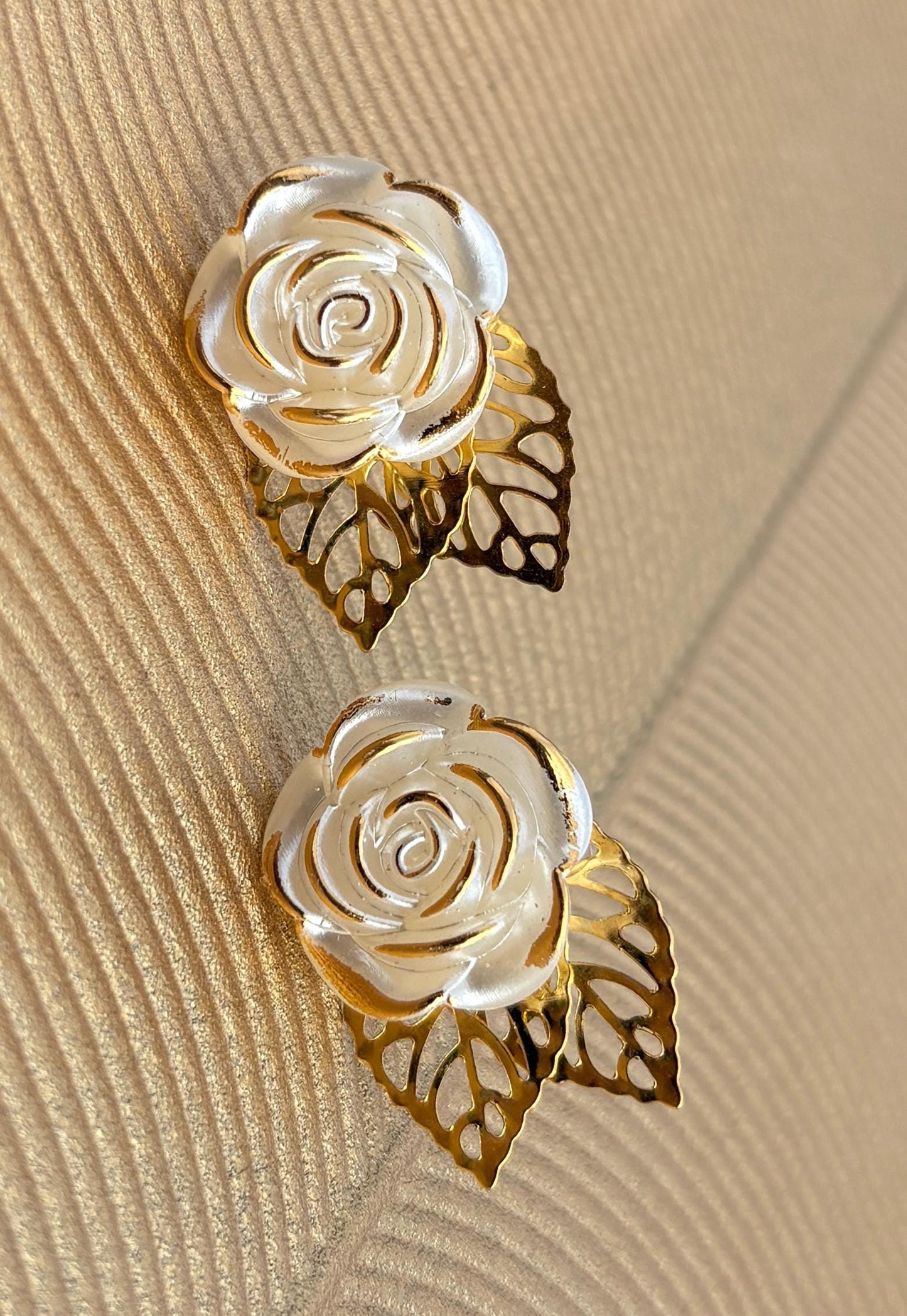 Gold Leaf & White Flower Clip-On Earrings | Boho Chic Stud Earrings Consecrated Jewelry Co.