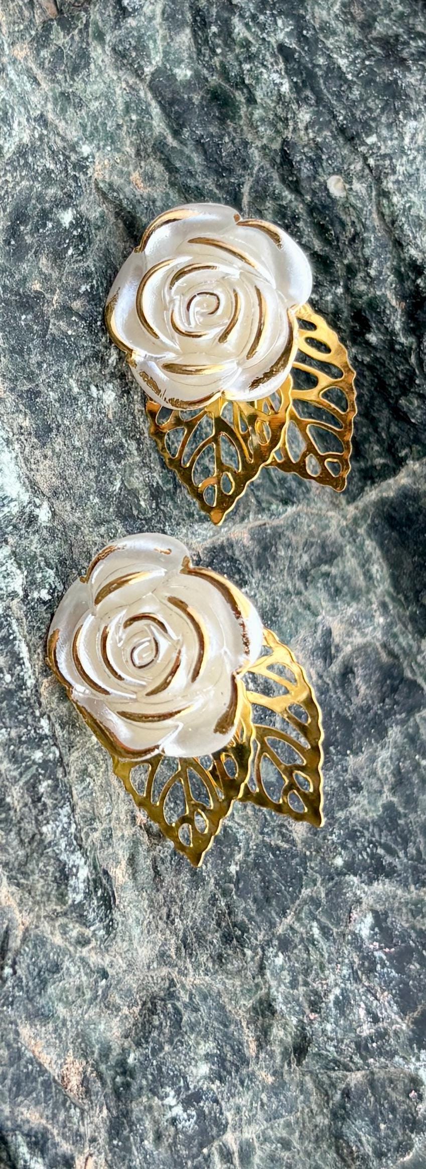 Gold Leaf & White Flower Clip-On Earrings | Boho Chic Stud Earrings Consecrated Jewelry Co.