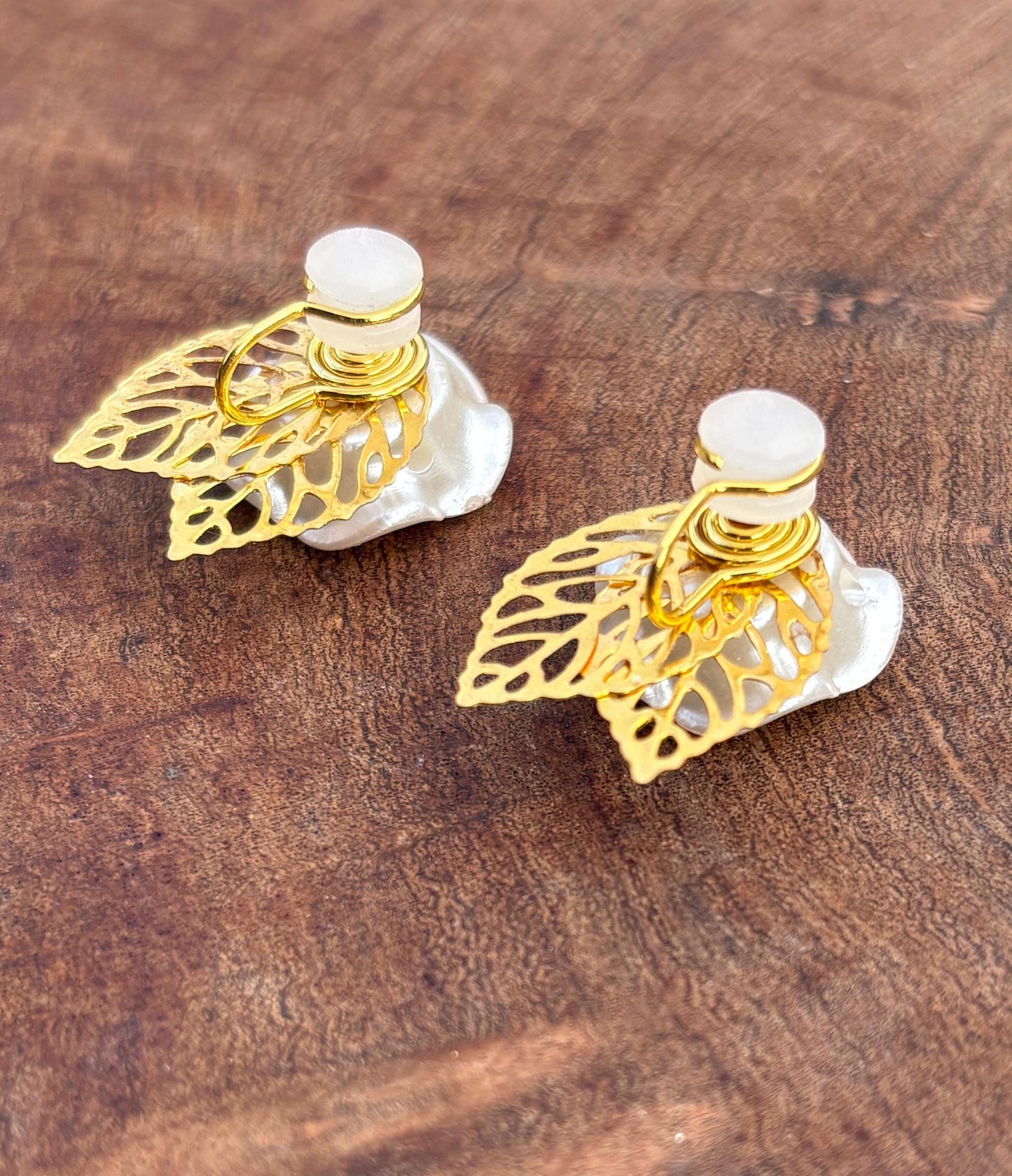 Gold Leaf & White Flower Clip-On Earrings | Boho Chic Stud Earrings Consecrated Jewelry Co.