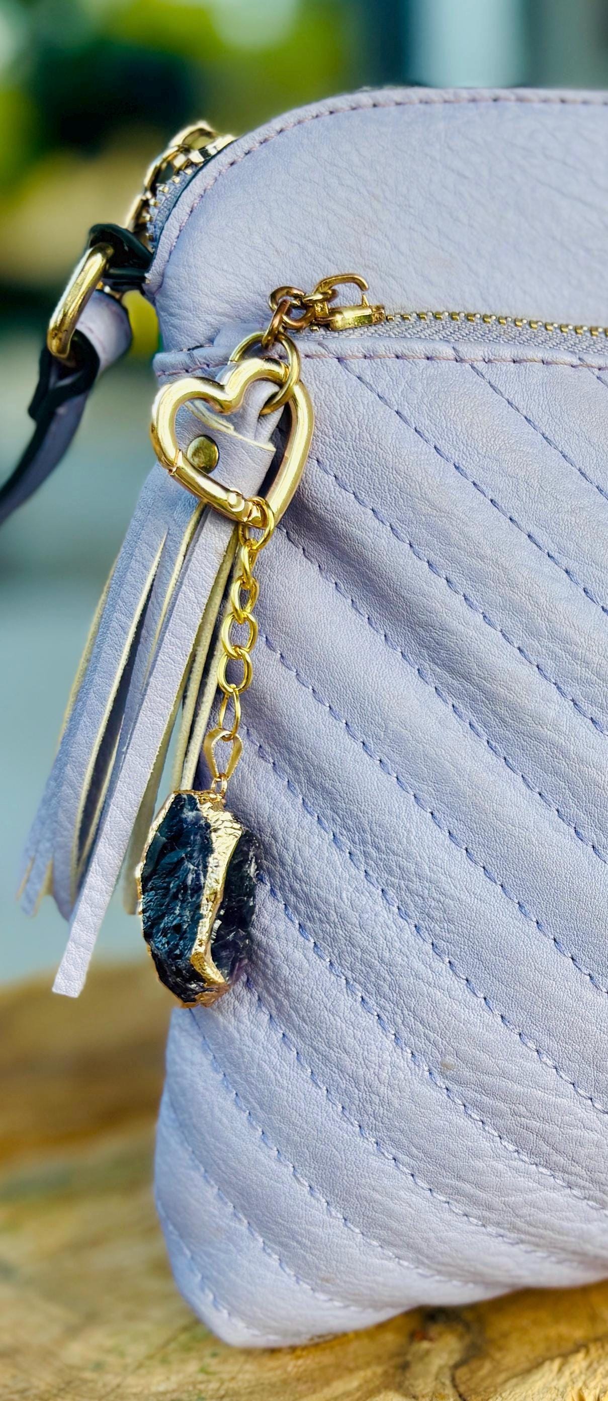 Purple Crystal Keychain | Gold Heart Carabiner Bag Charm Keychains Consecrated Jewelry Co.