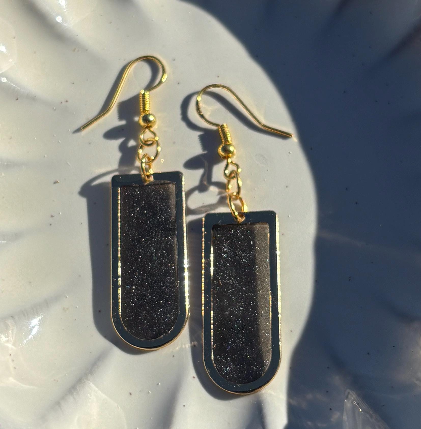Gold Arch Dangle Earrings | Midnight Blue Sparkle Earrings Consecrated Jewelry Co.