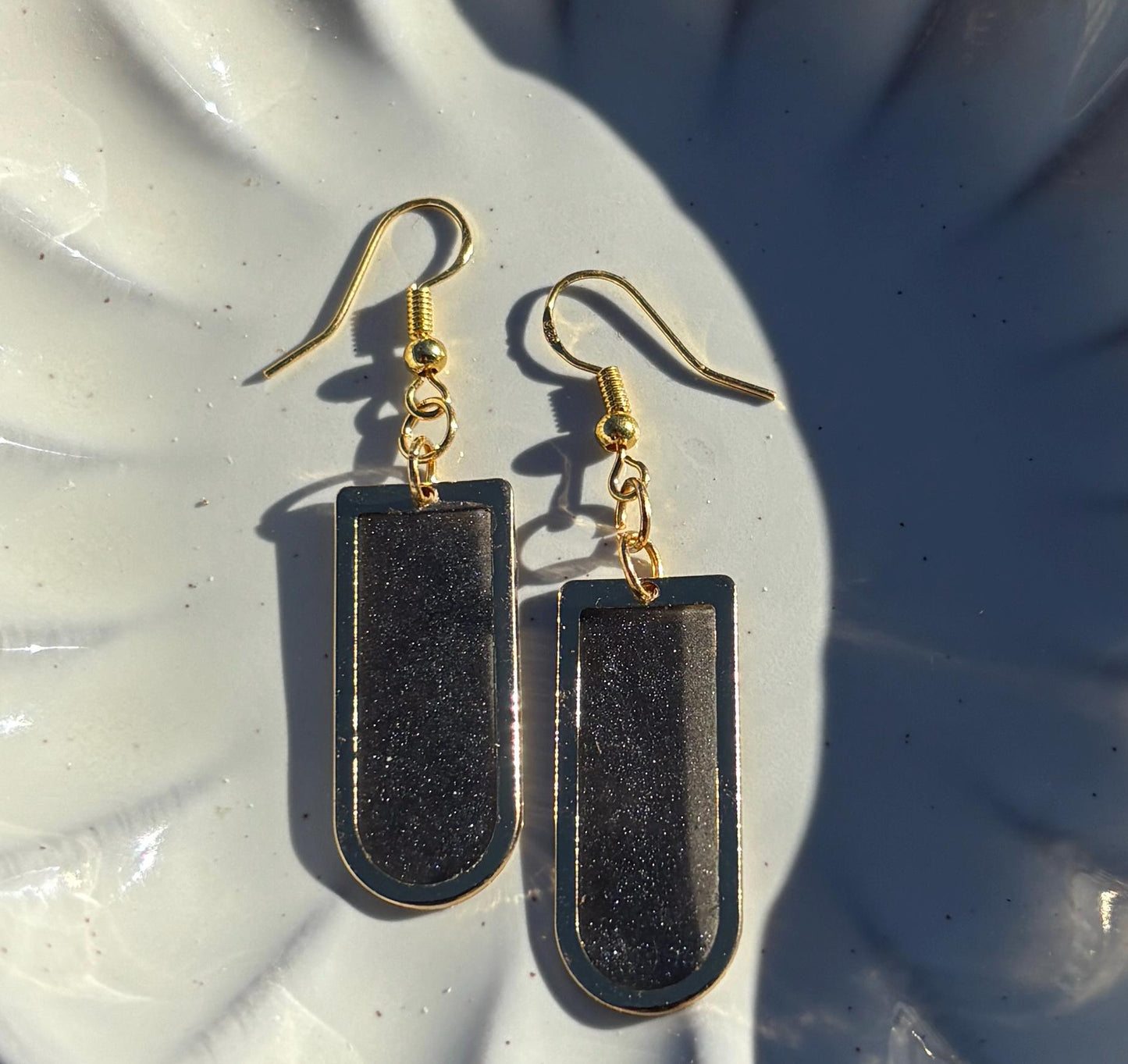 Gold Arch Dangle Earrings | Midnight Blue Sparkle Earrings Consecrated Jewelry Co.