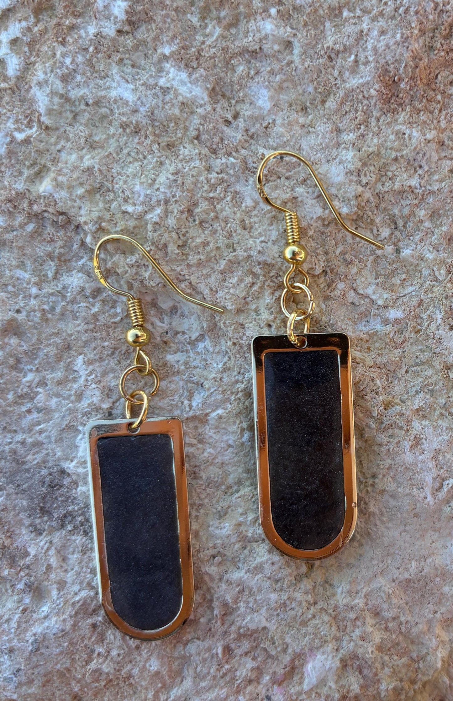 Gold Arch Dangle Earrings | Midnight Blue Sparkle Earrings Consecrated Jewelry Co.