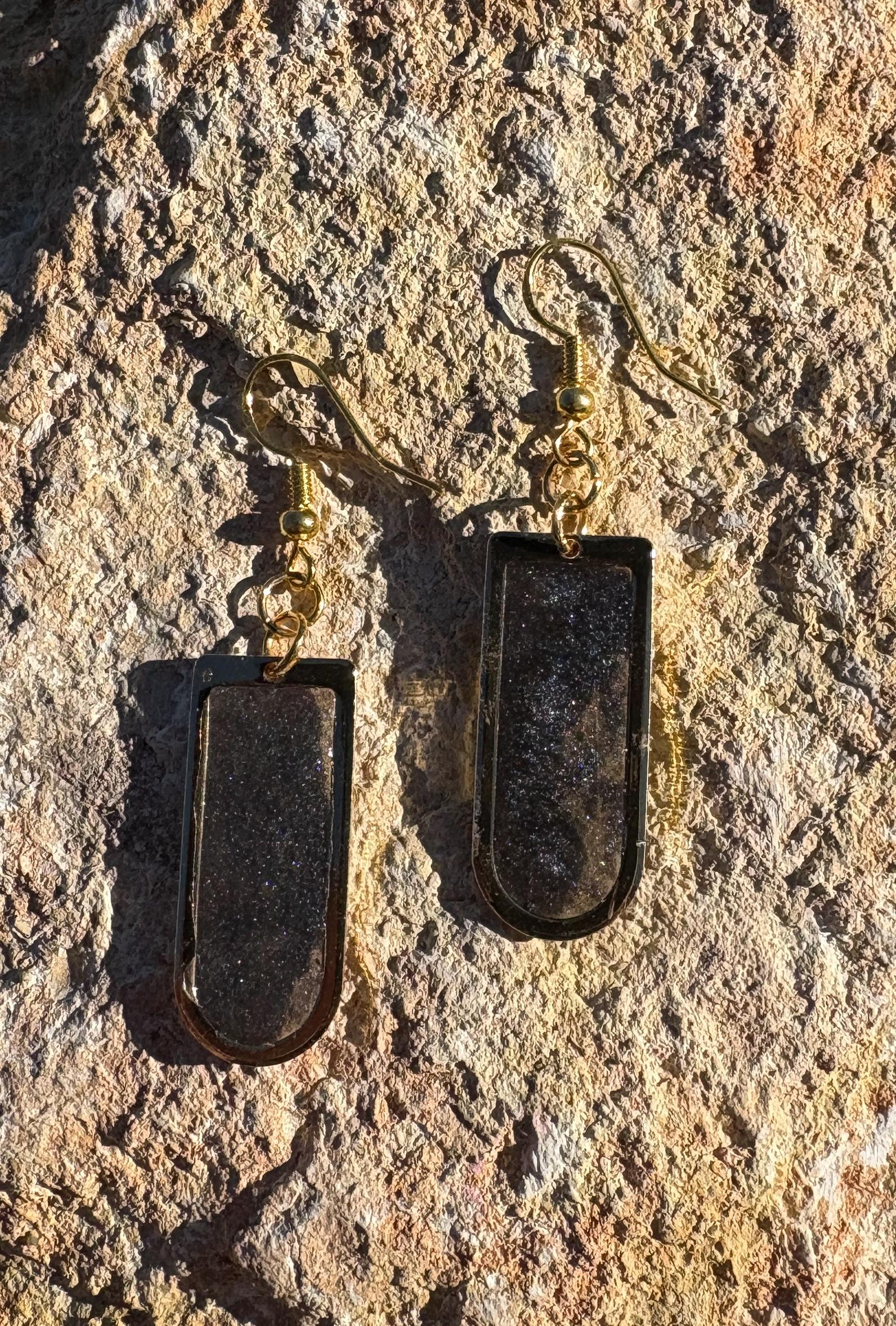 Gold Arch Dangle Earrings | Midnight Blue Sparkle Earrings Consecrated Jewelry Co.