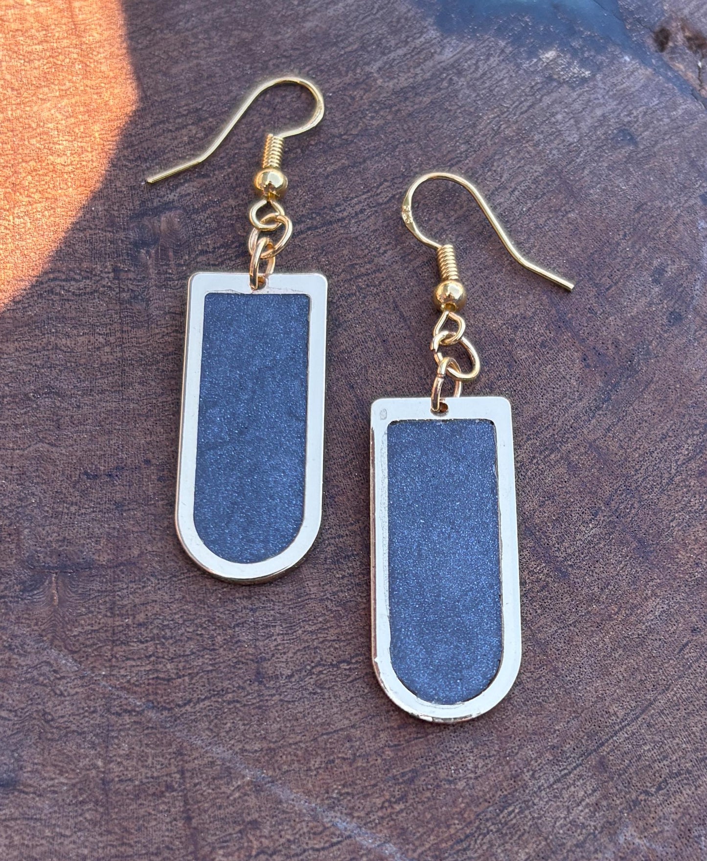 Gold Arch Dangle Earrings | Midnight Blue Sparkle Earrings Consecrated Jewelry Co.