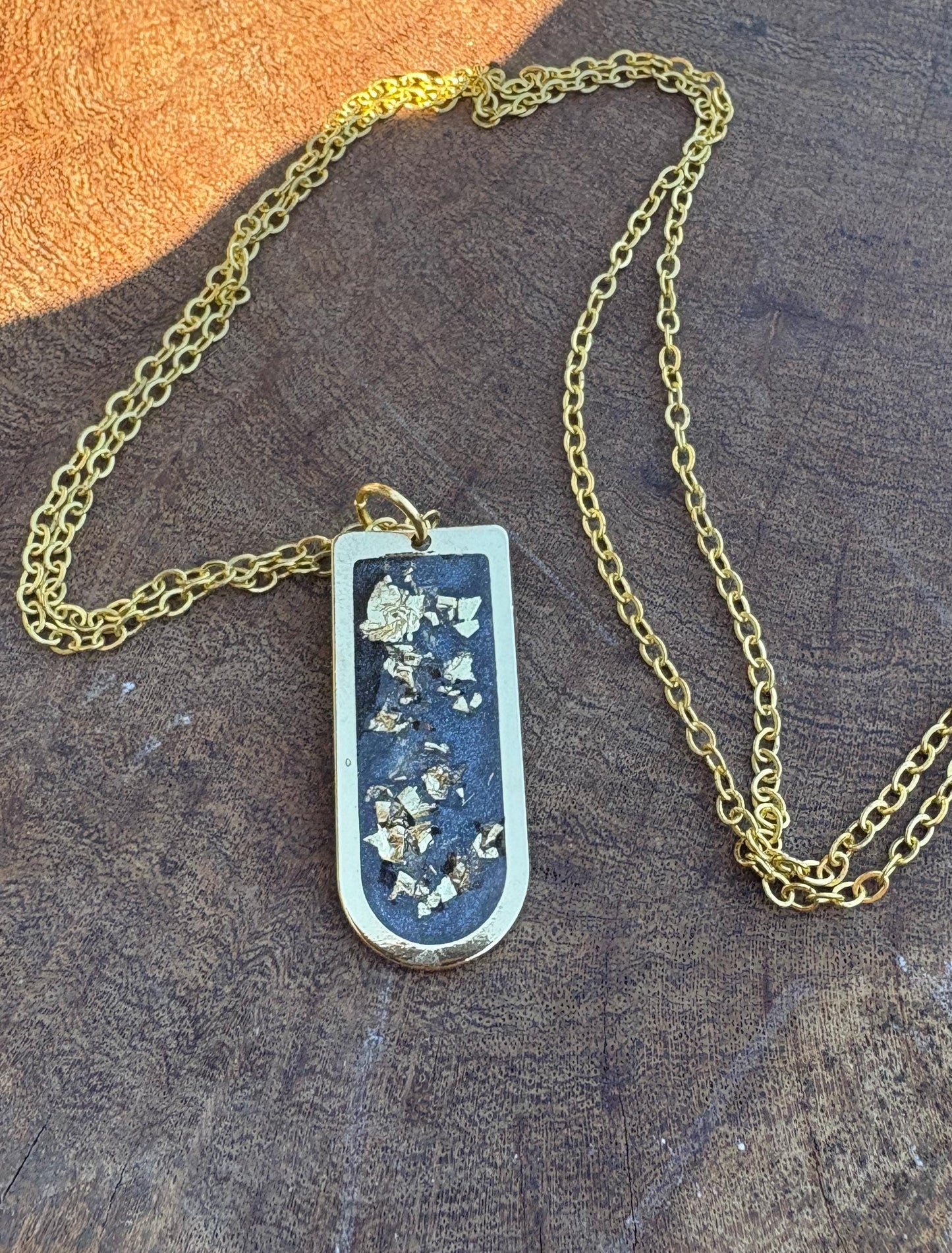 Blue Resin Necklace | Gold Flake Arched Pendant Gold Chain Necklaces Consecrated Jewelry Co.
