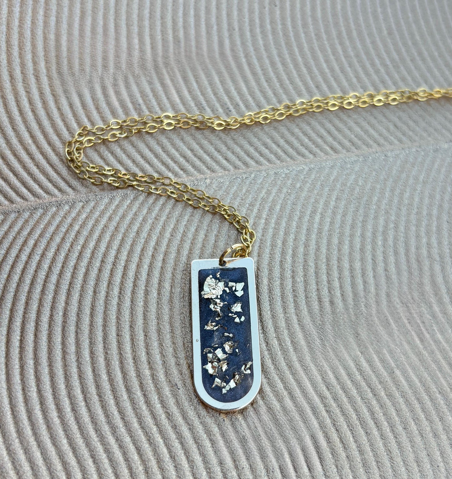 Blue Resin Necklace | Gold Flake Arched Pendant Gold Chain Necklaces Consecrated Jewelry Co.